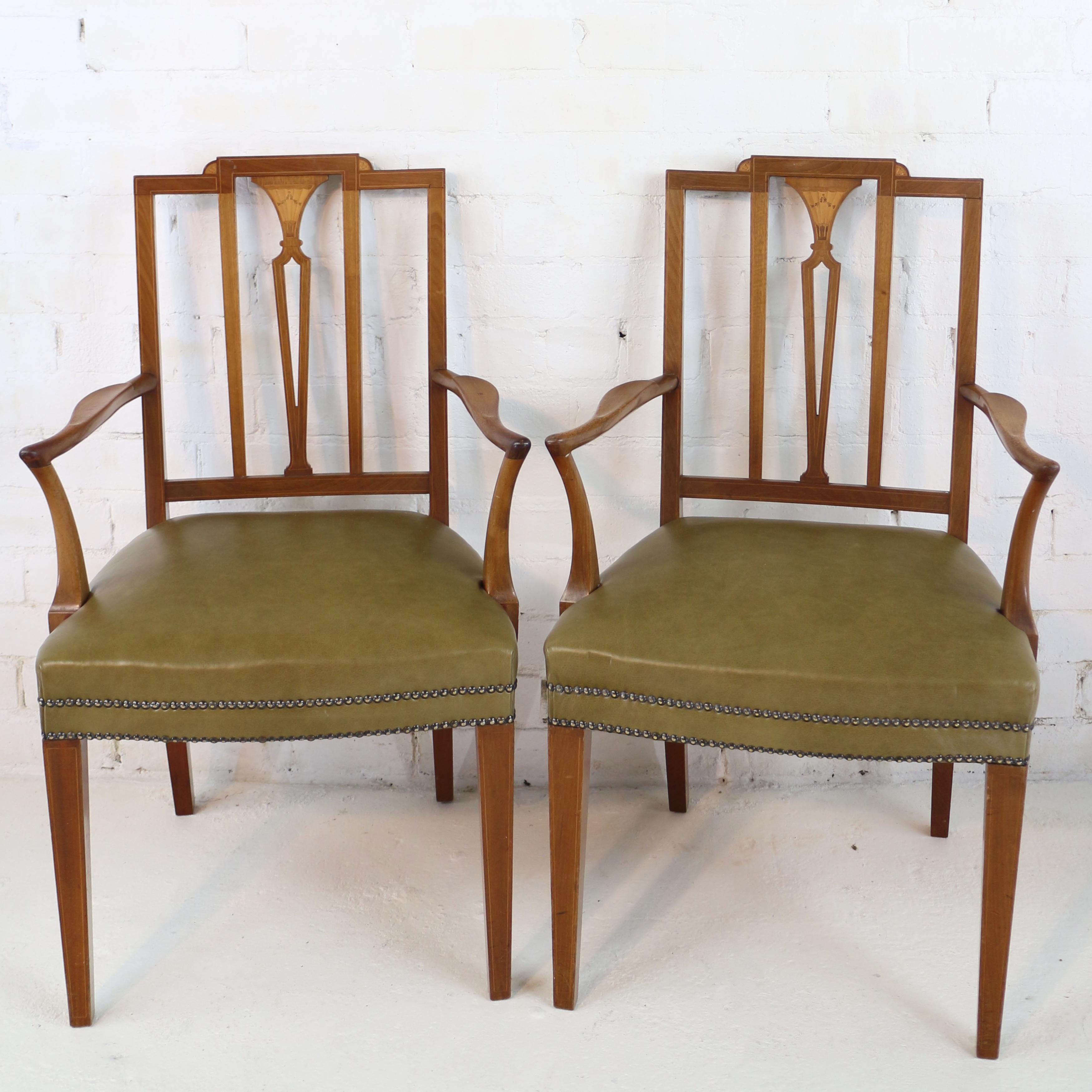 Set of 12 Antique Scottish Sheraton Revival Mahogany Inlaid Dining Chairs 8