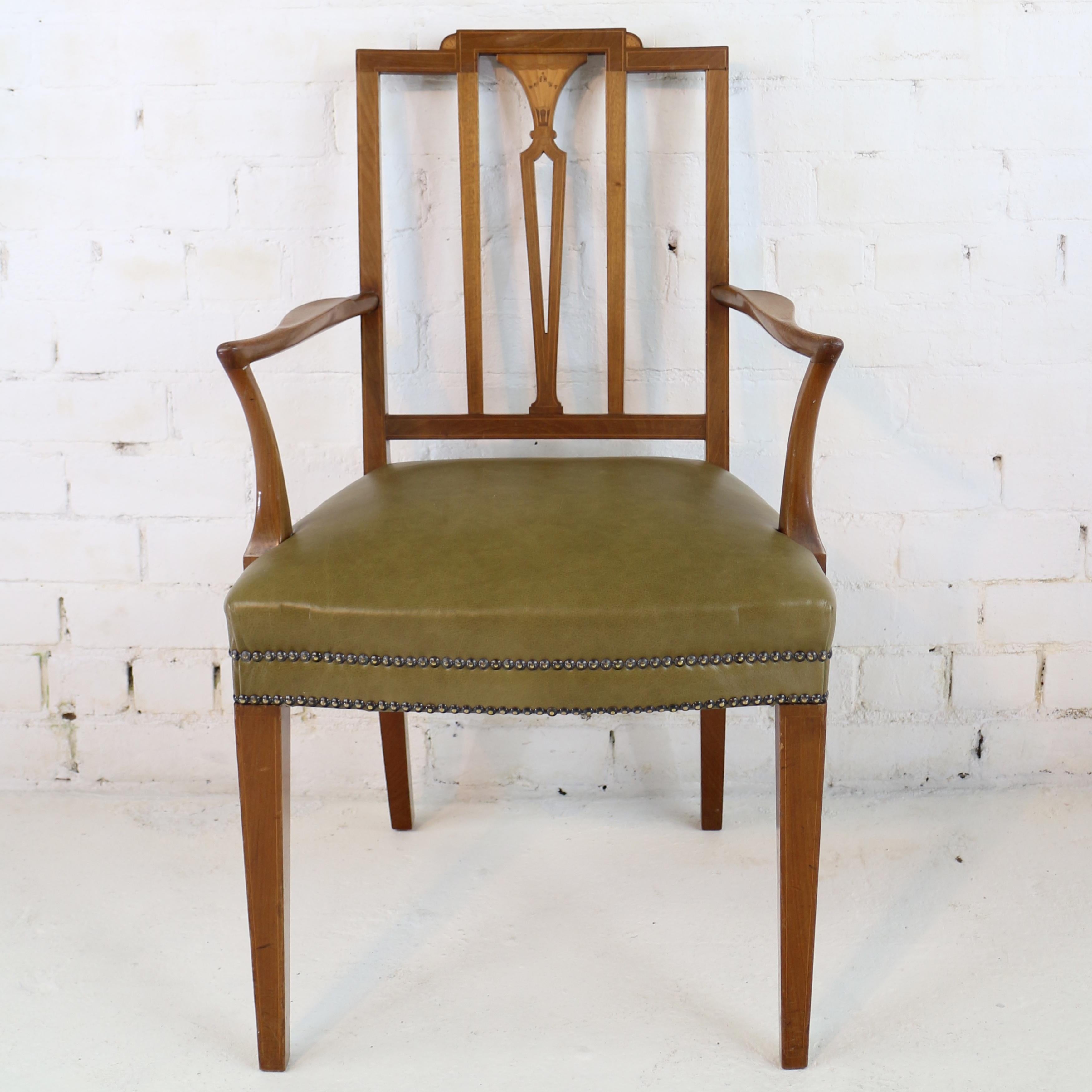 Set of 12 Antique Scottish Sheraton Revival Mahogany Inlaid Dining Chairs 9