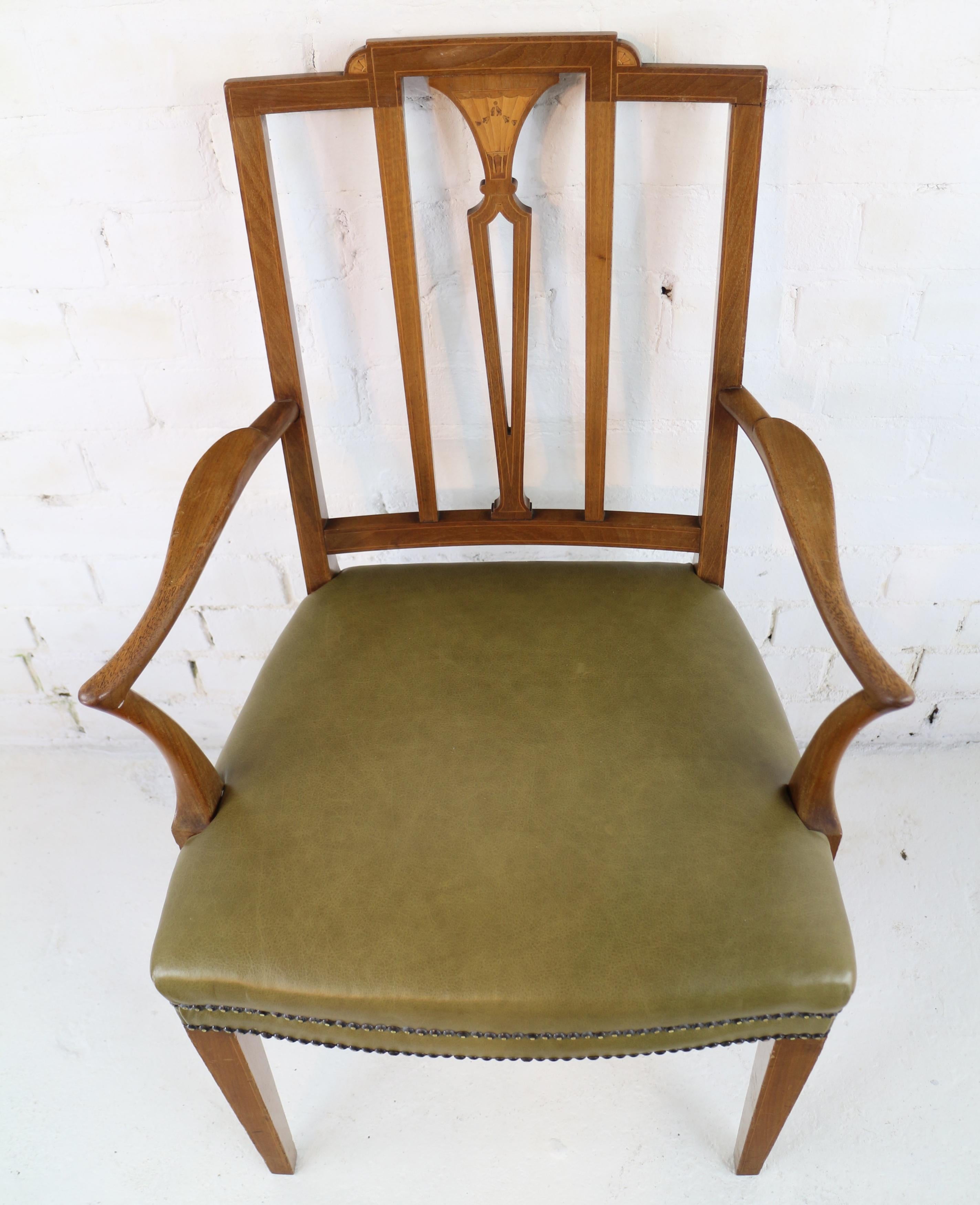 Set of 12 Antique Scottish Sheraton Revival Mahogany Inlaid Dining Chairs 10