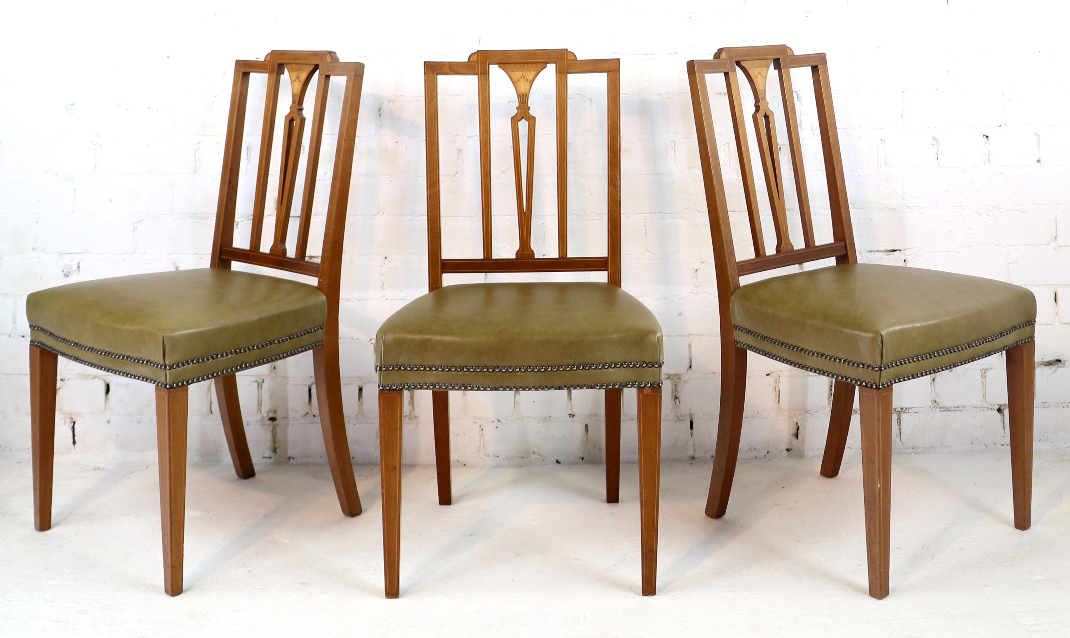 Late 19th Century Set of 12 Antique Scottish Sheraton Revival Mahogany Inlaid Dining Chairs