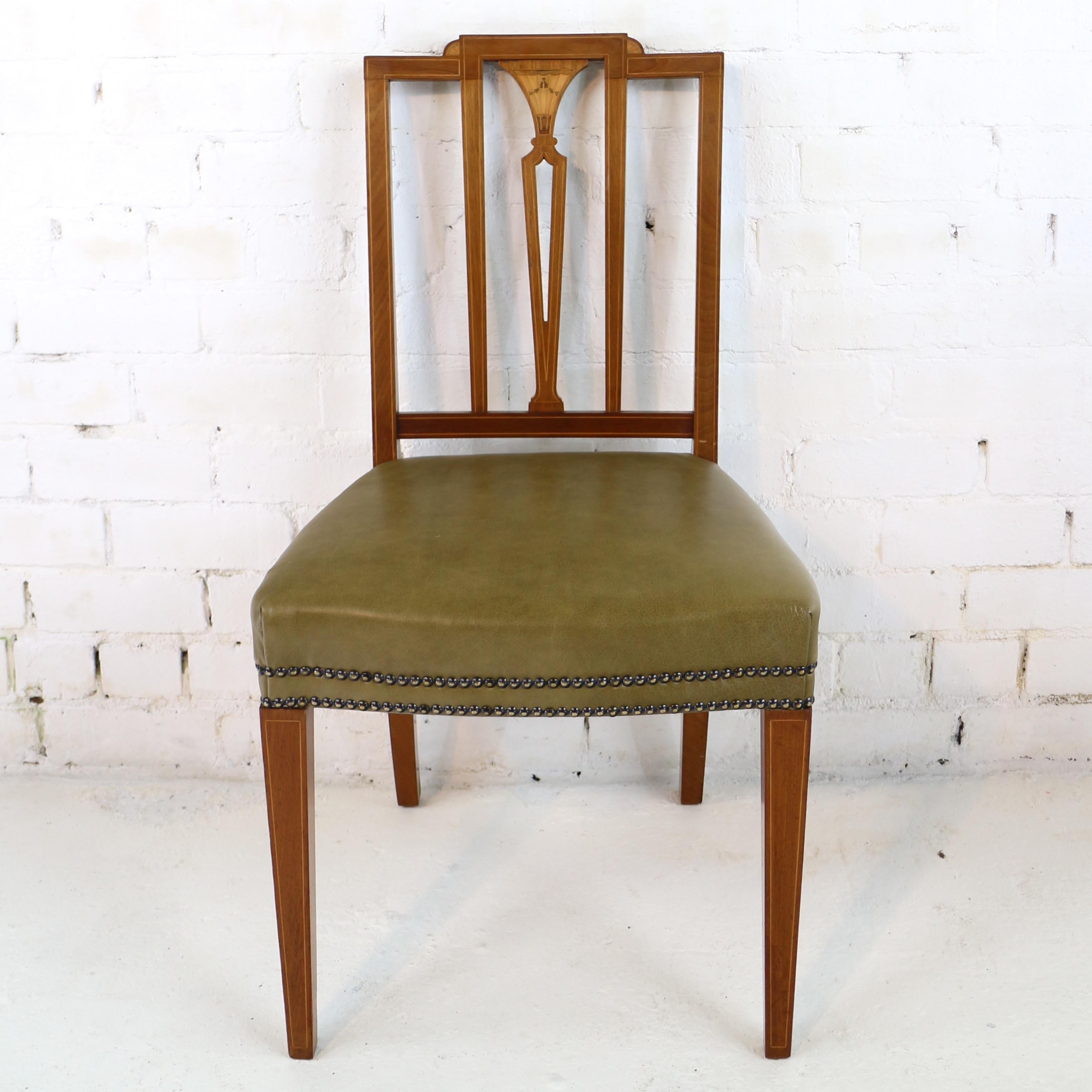 Set of 12 Antique Scottish Sheraton Revival Mahogany Inlaid Dining Chairs 1