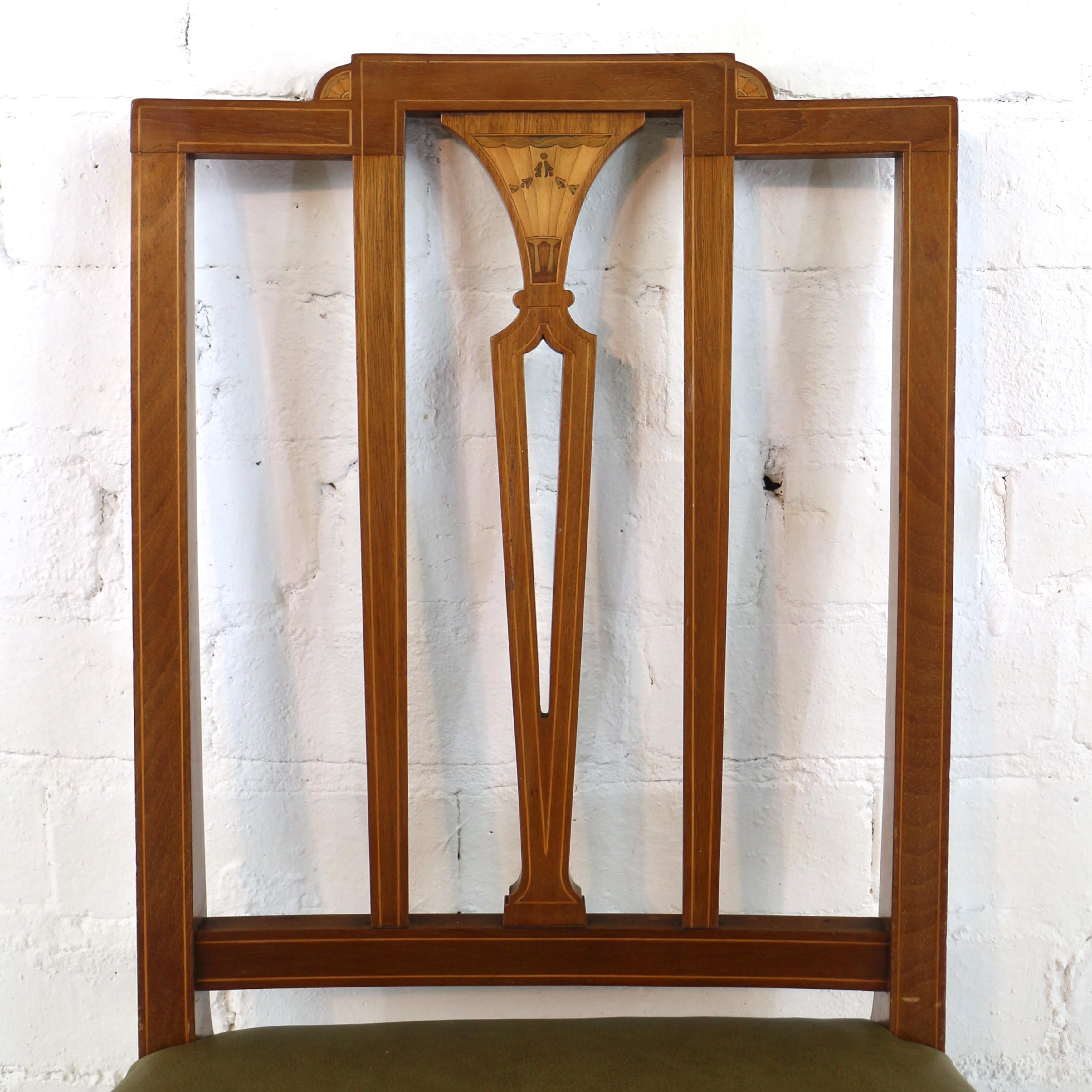 Set of 12 Antique Scottish Sheraton Revival Mahogany Inlaid Dining Chairs 2