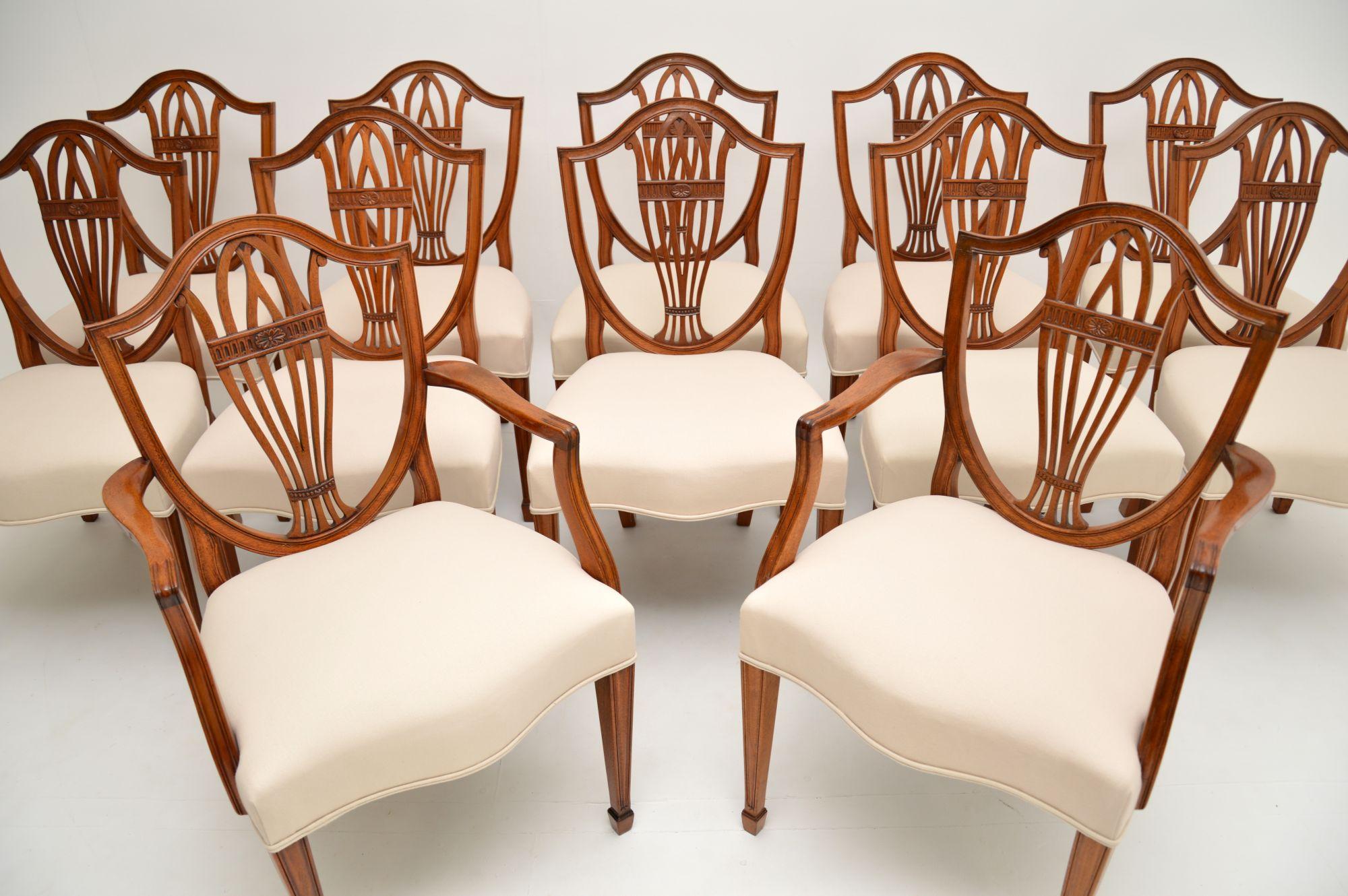 Set of 12 Antique Sheraton Style Shield Back Dining Chairs 9