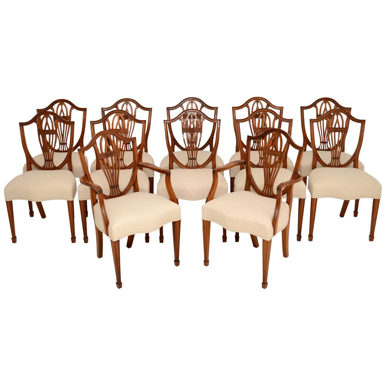 Set of 12 Antique Sheraton Style Shield Back Dining Chairs