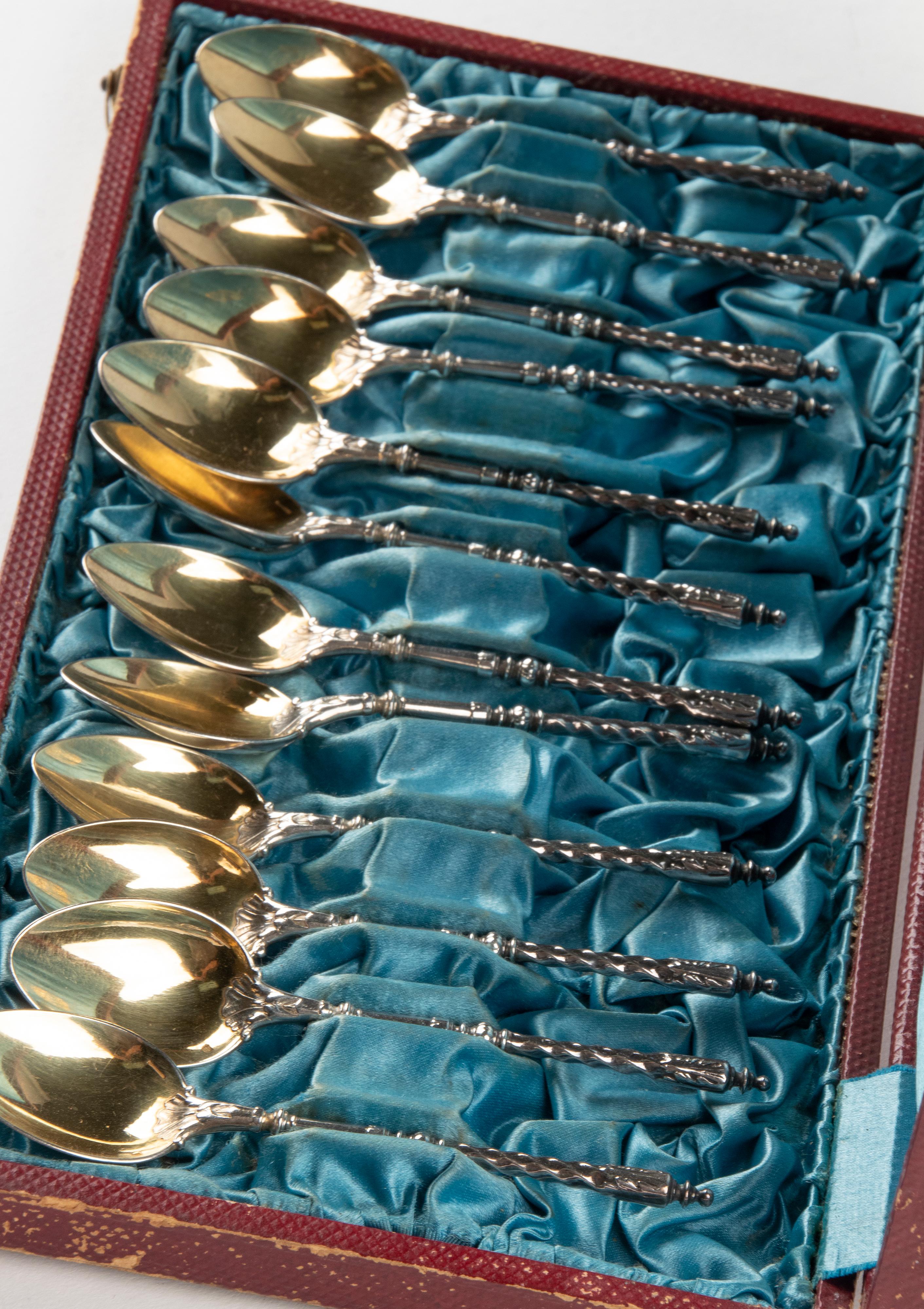 Set of 12 Antique Silver-Plated and Gilded Tea spoons made by Christofle For Sale 3