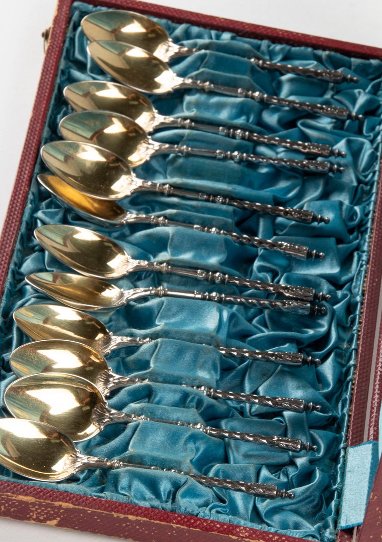 Set of 12 Antique SilverPlated and Gilded Tea spoons made by