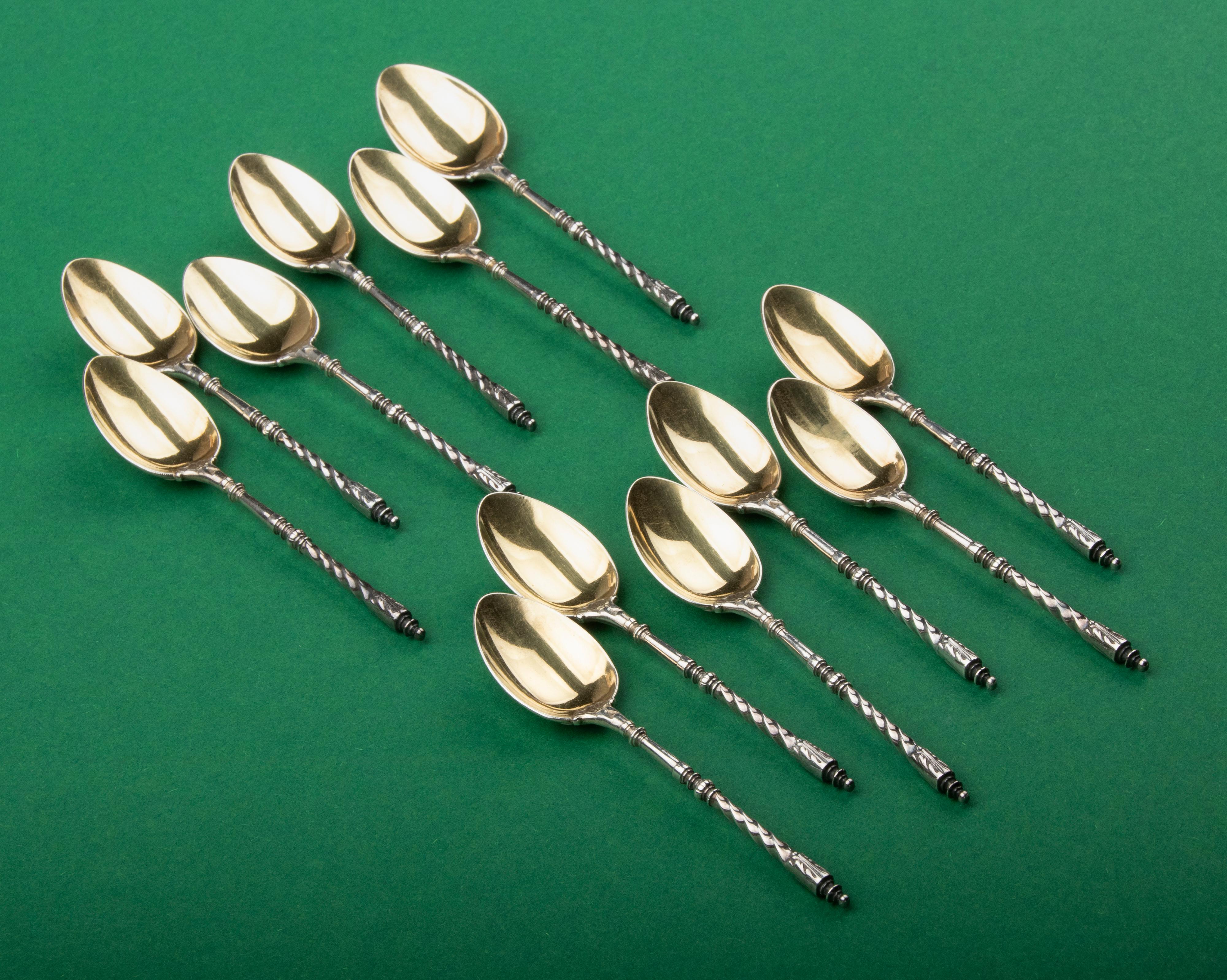 Set of 12 Antique Silver-Plated and Gilded Tea spoons made by Christofle For Sale 9