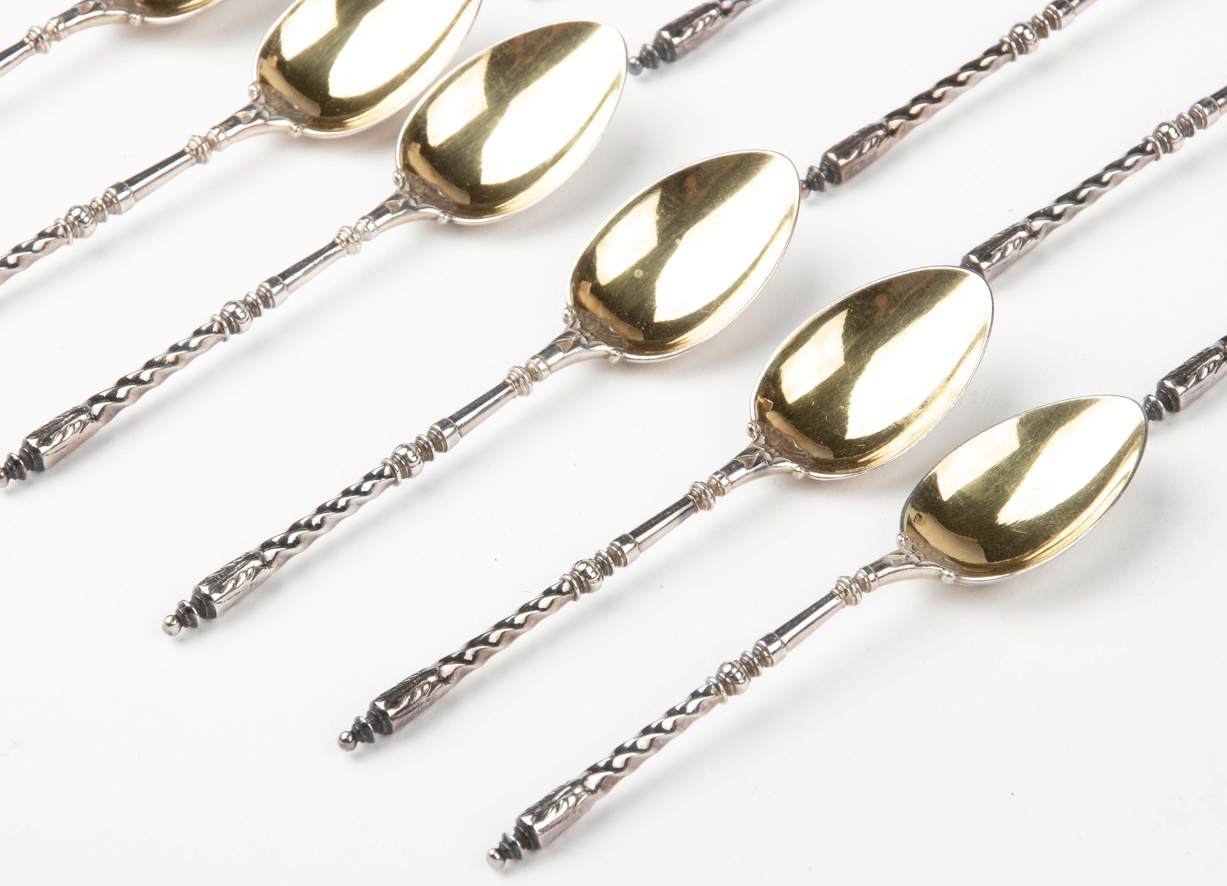 Belle Époque Set of 12 Antique Silver-Plated and Gilded Tea spoons made by Christofle For Sale
