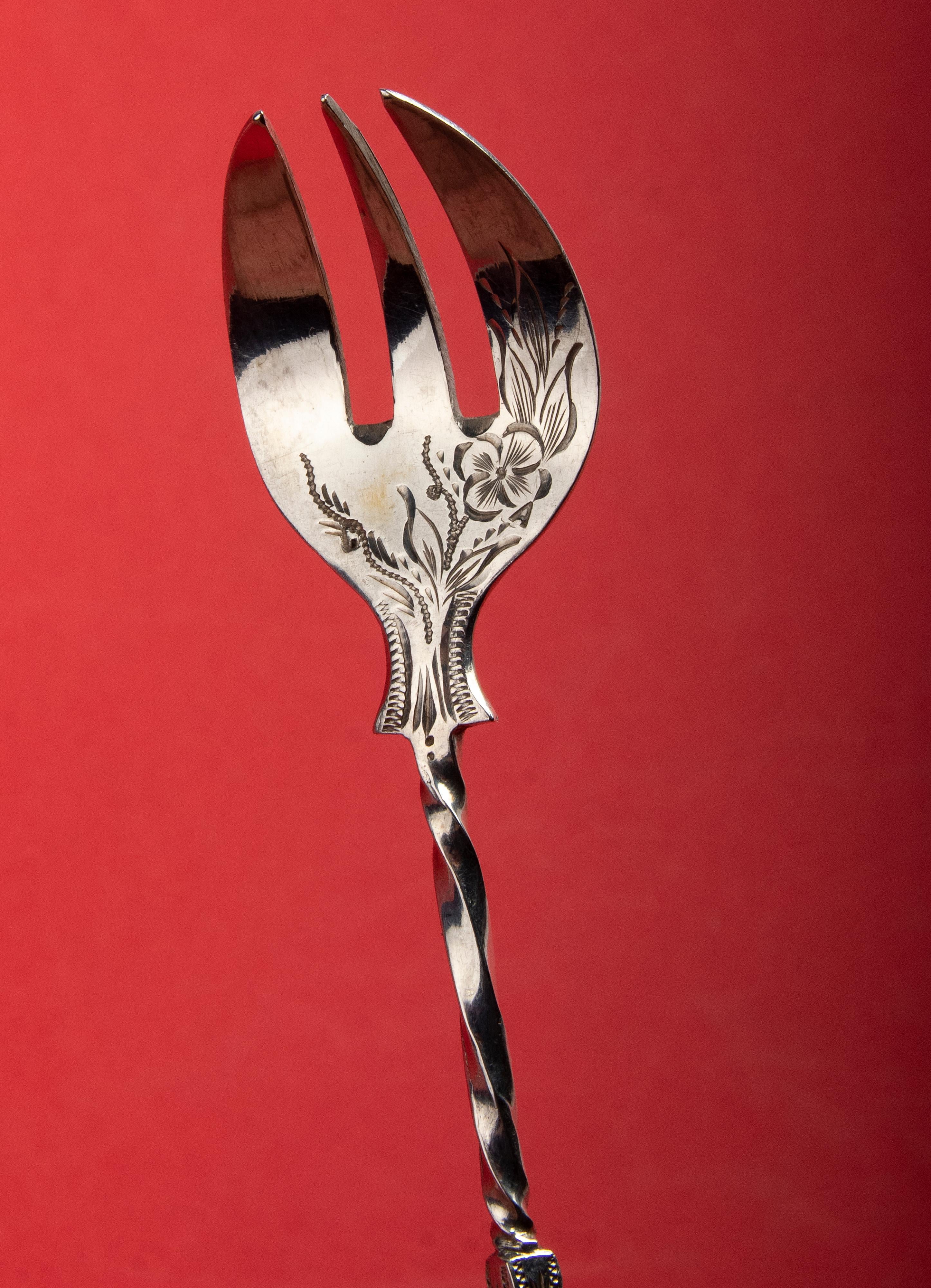 Set of 12 Antique Silver Plated Oyster Forks 10