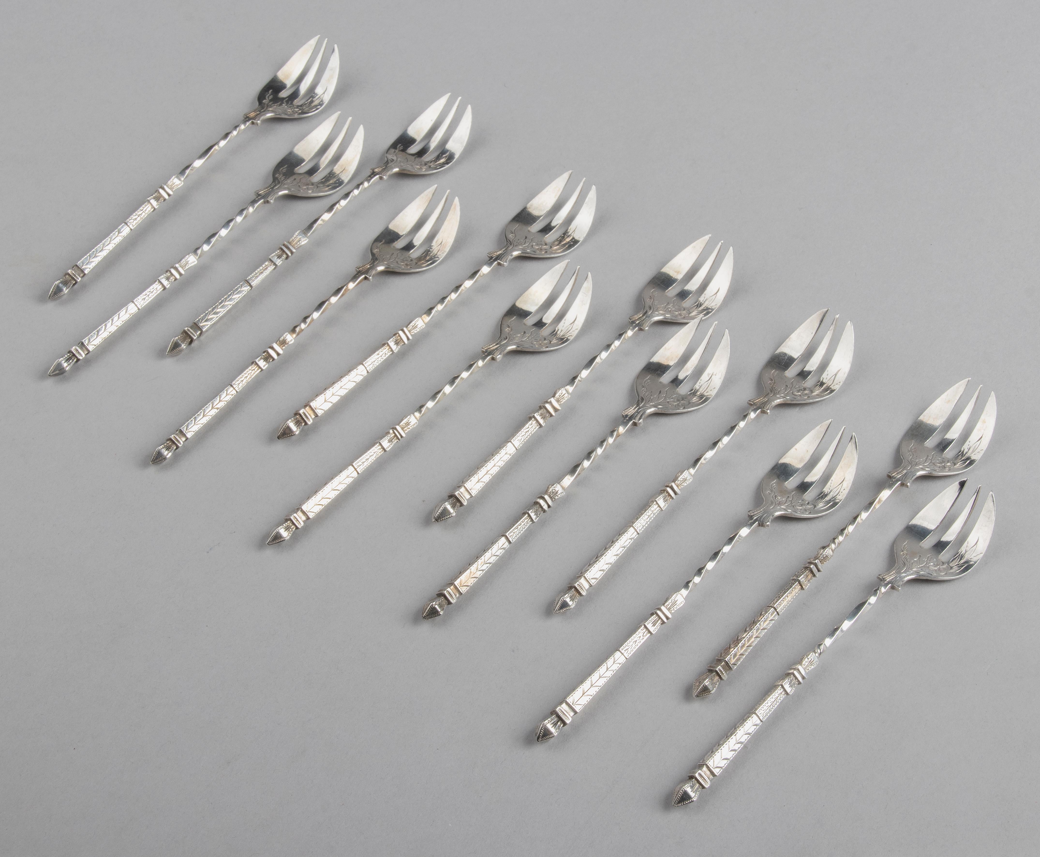 Set of 12 Antique Silver Plated Oyster Forks 2