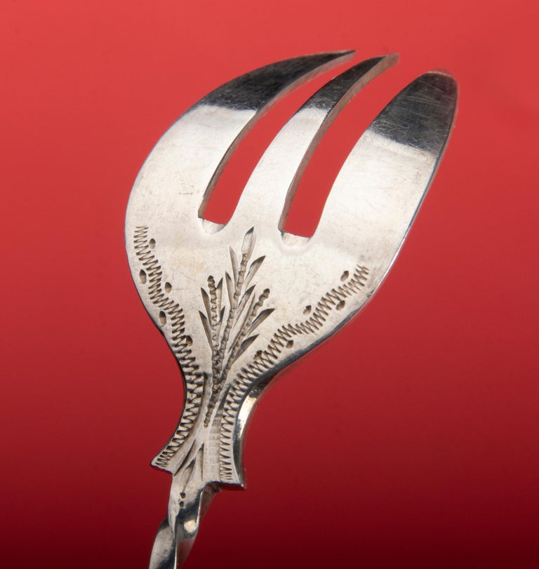 Set of 12 Antique Silver Plated Oyster Forks For Sale at 1stDibs