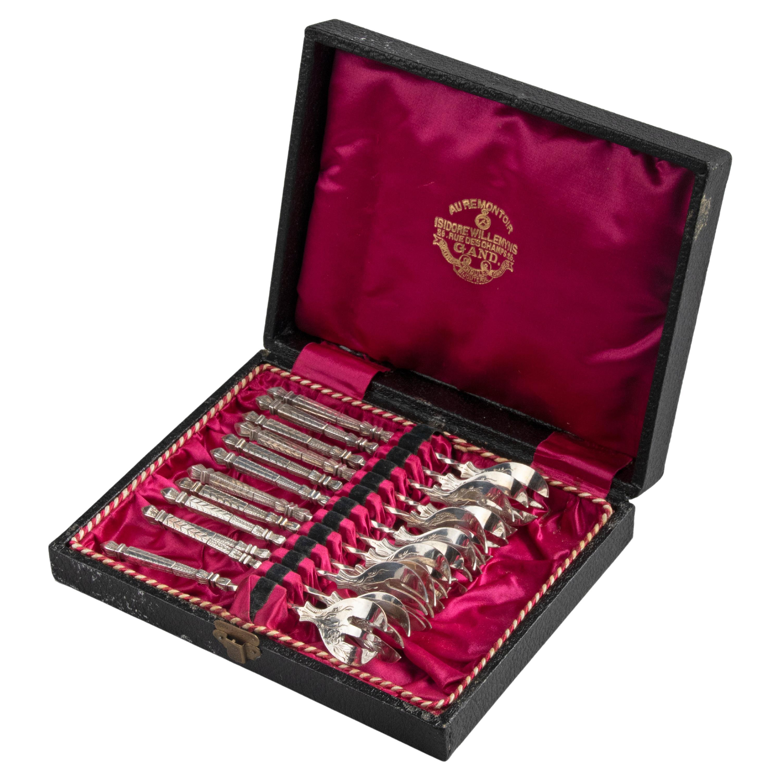 Set of 12 Antique Silver Plated Oyster Forks