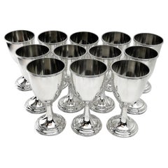 Set of 12 Antique Sterling Silver Goblets / Wine Glasses, U.S.A, circa 1900