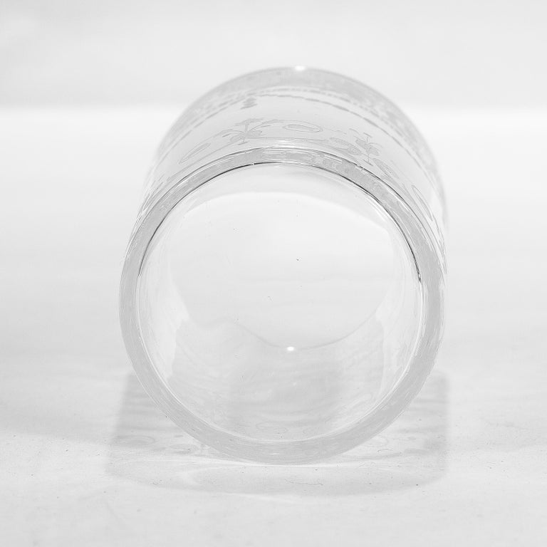 Set of 12 Antique Stourbridge Etched and Engraved Glass Juice Cups For