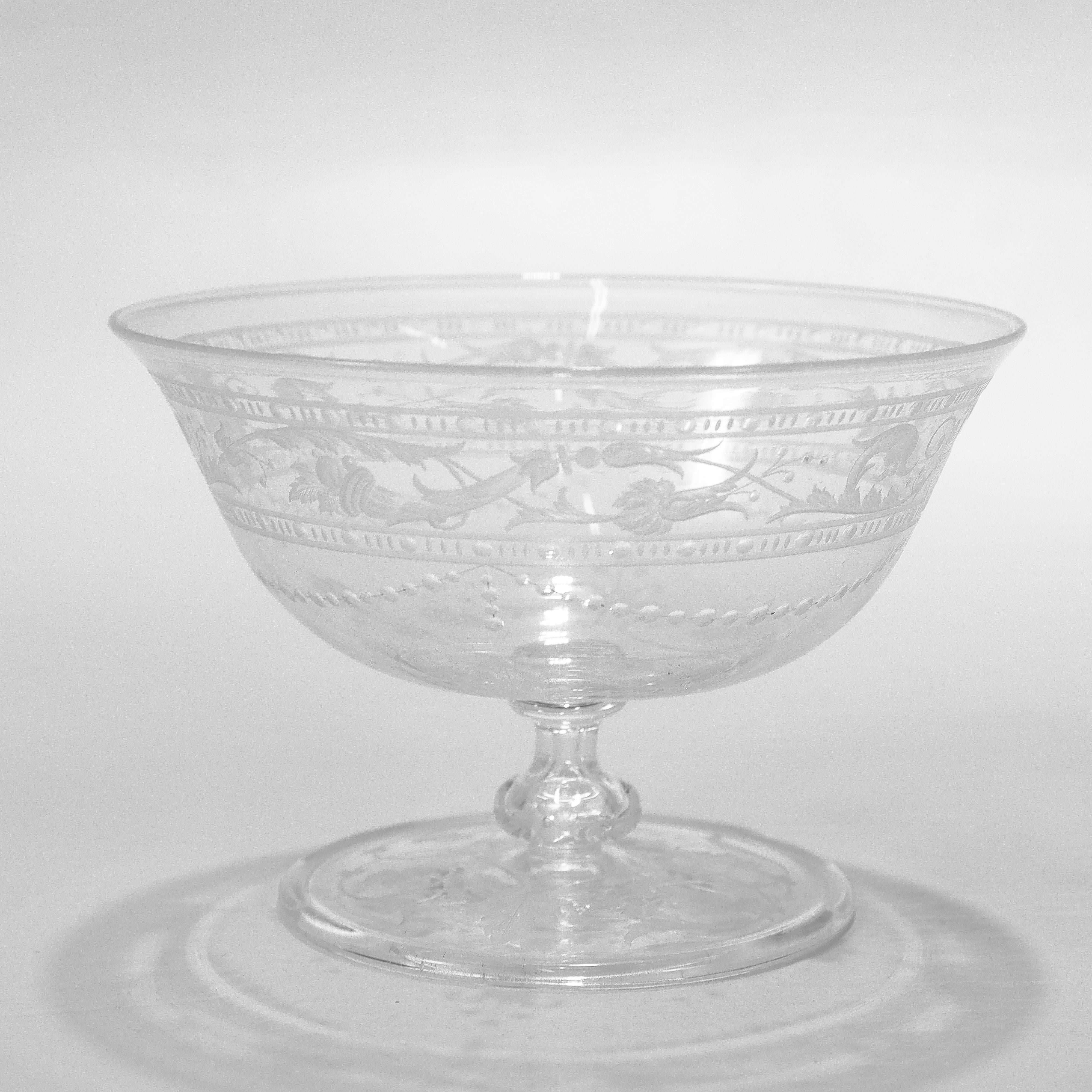 Set of 12 Antique Stourbridge Etched & Engraved Glass Sherbert Bowls For Sale 2