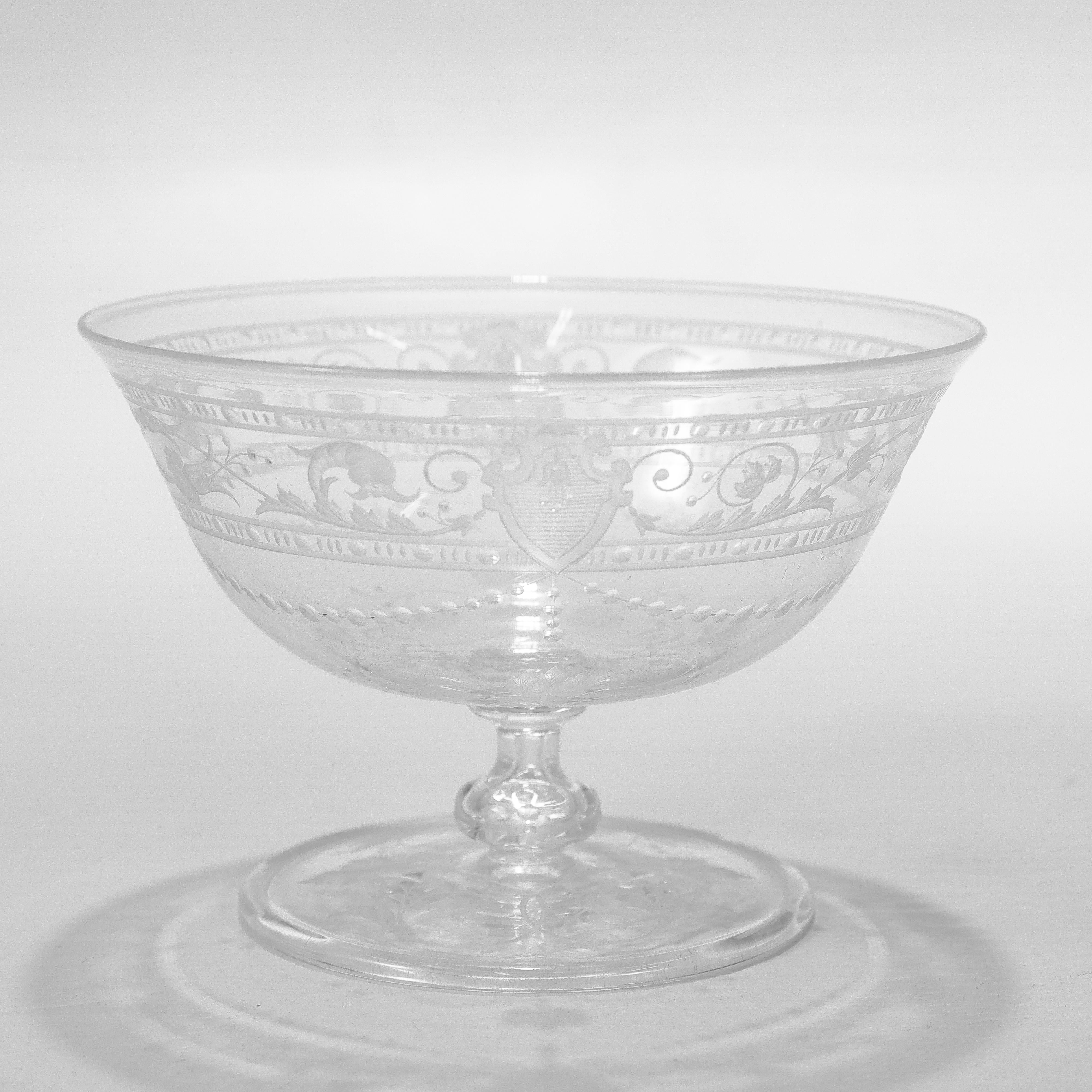 Set of 12 Antique Stourbridge Etched & Engraved Glass Sherbert Bowls For Sale 3