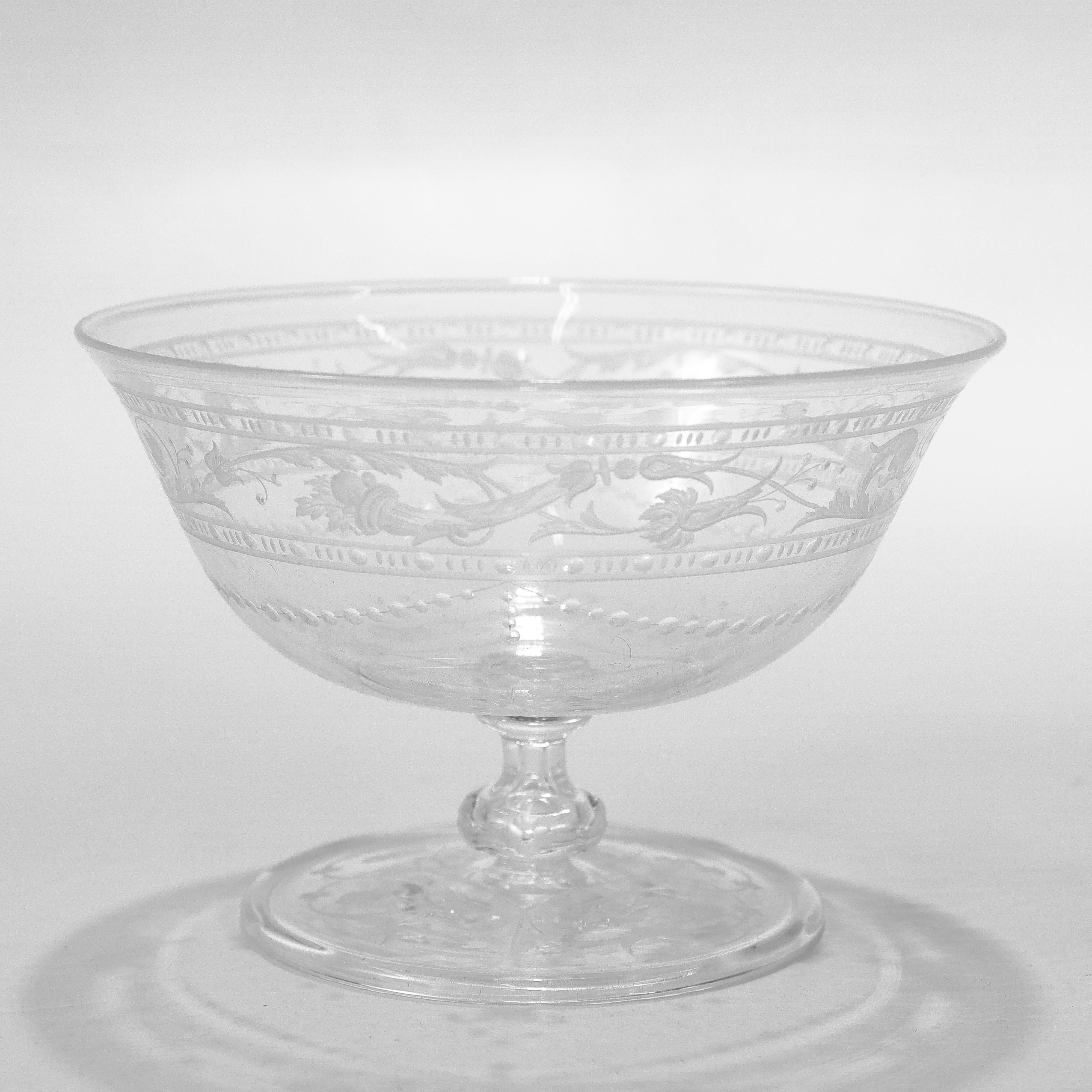 Set of 12 Antique Stourbridge Etched & Engraved Glass Sherbert Bowls For Sale 4