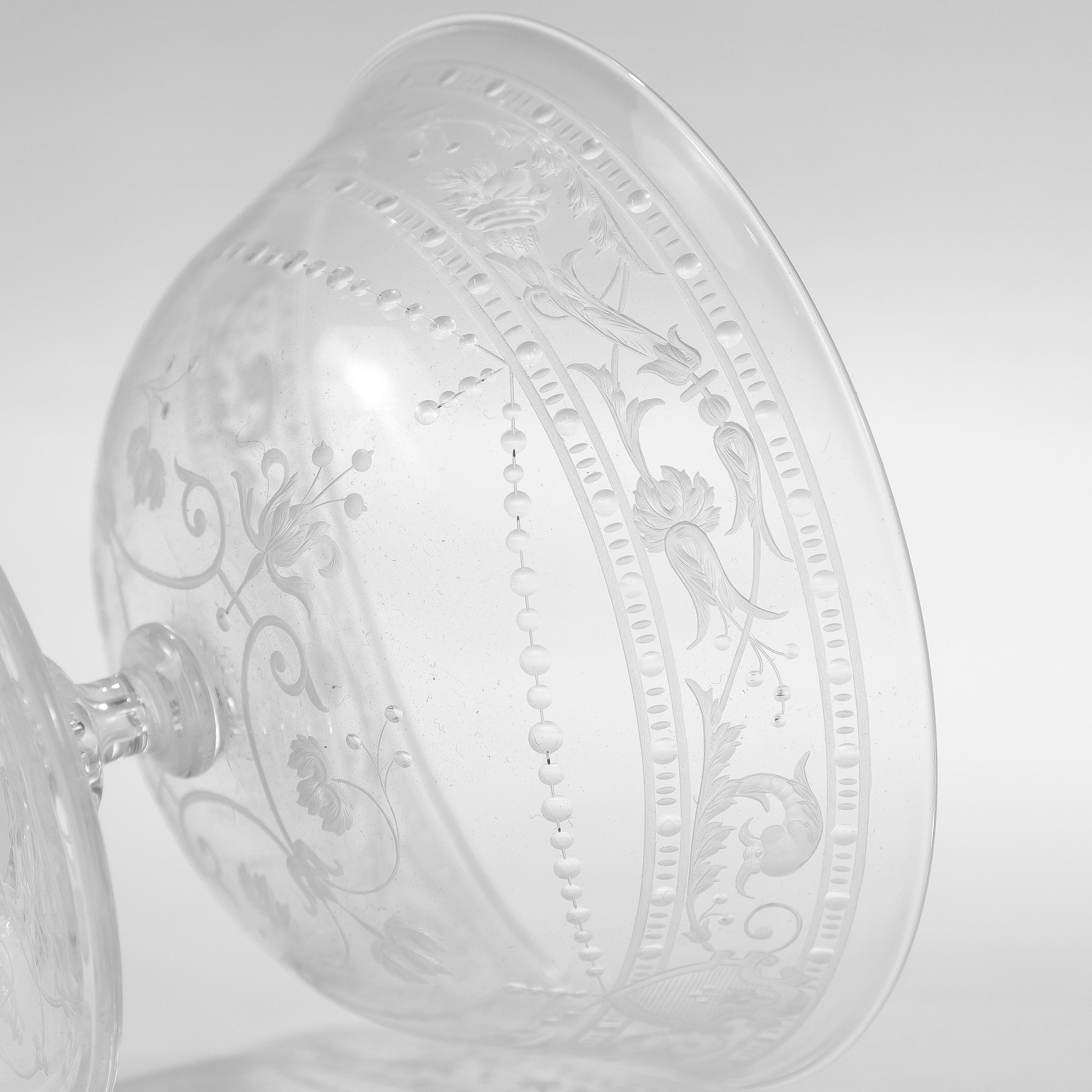 Set of 12 Antique Stourbridge Etched & Engraved Glass Sherbert Bowls For Sale 10