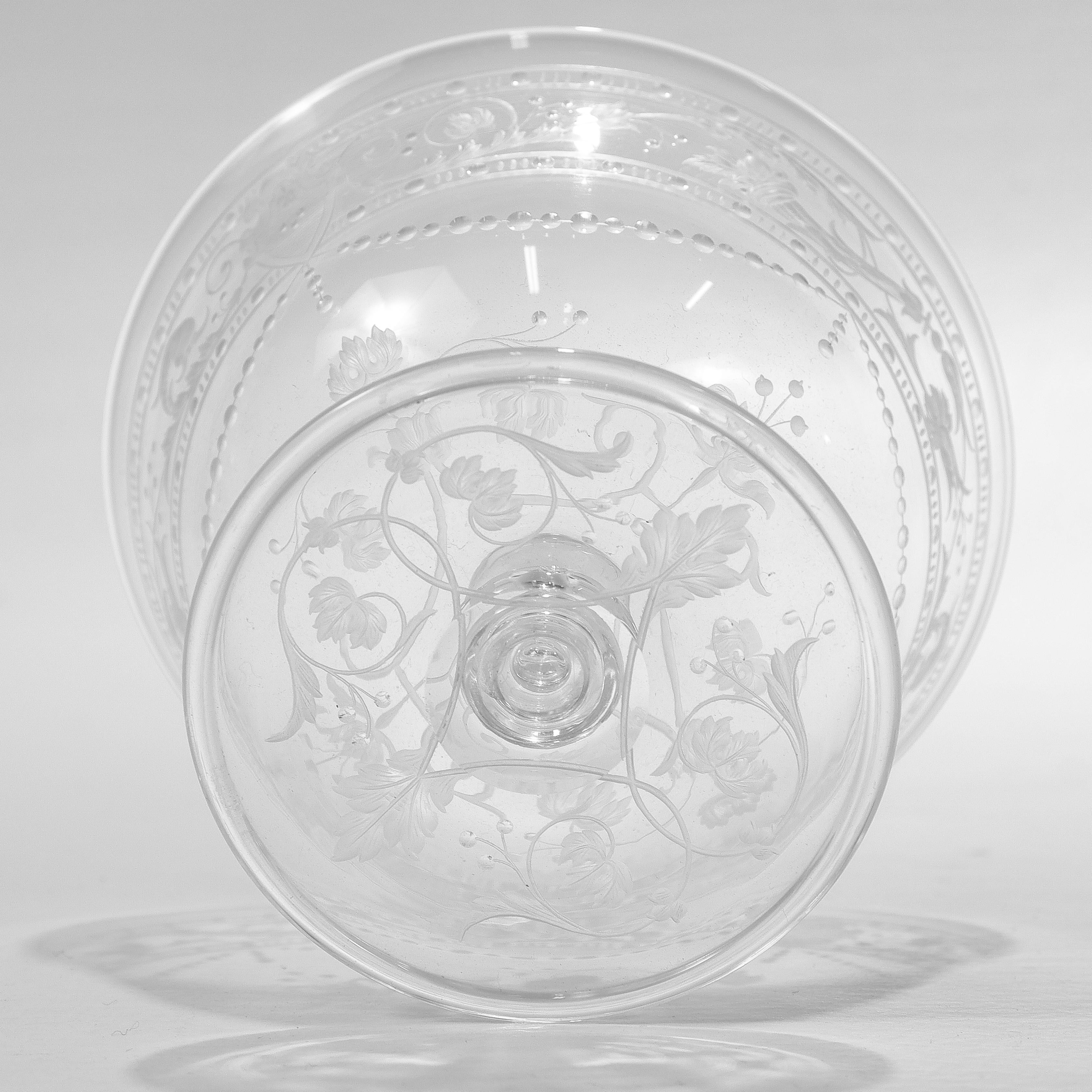 Set von 12 antiken Sherbert-Schalen aus geätztem und graviertem Glas mit Stourbridge-Muster im Angebot 11