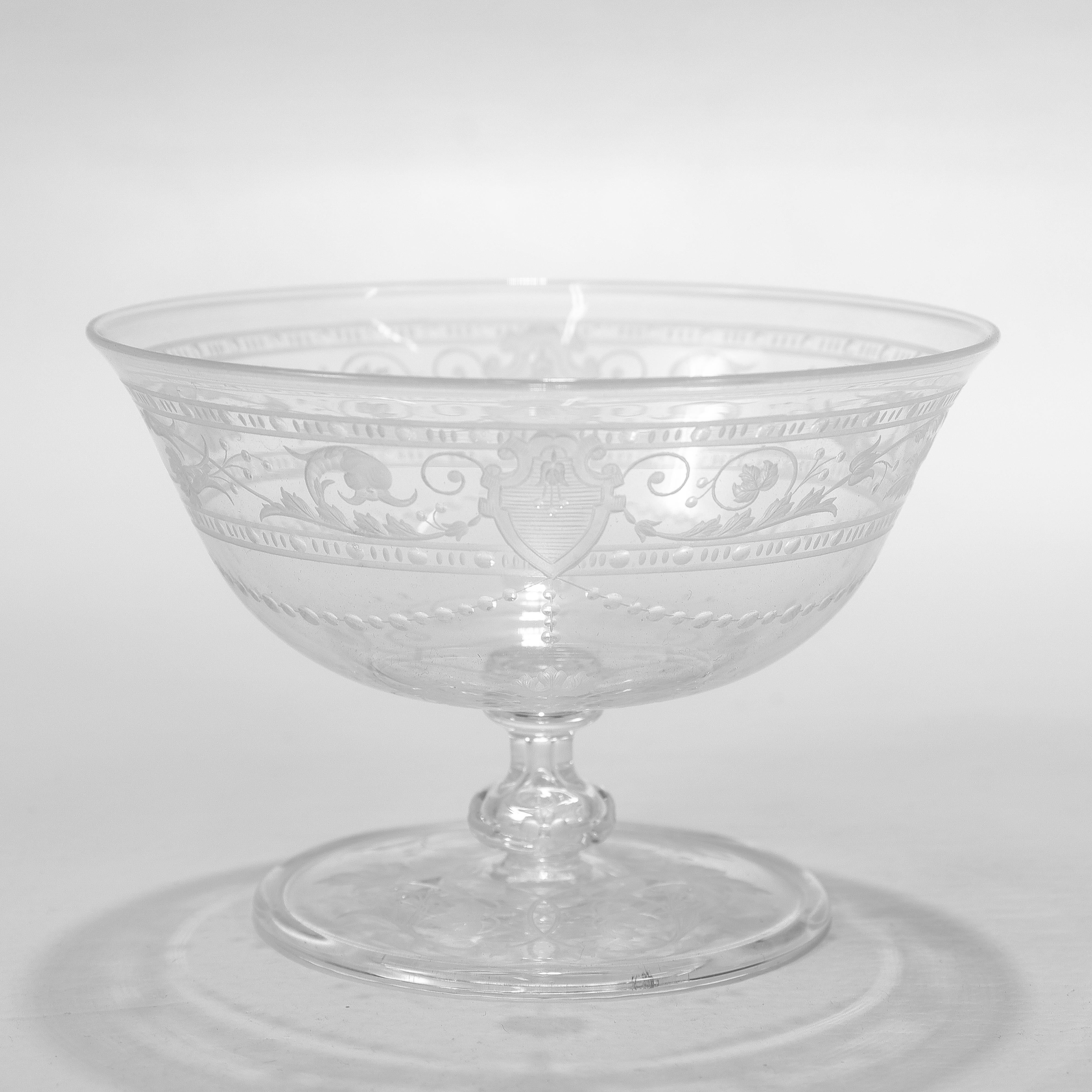 Set of 12 Antique Stourbridge Etched & Engraved Glass Sherbert Bowls For Sale 1