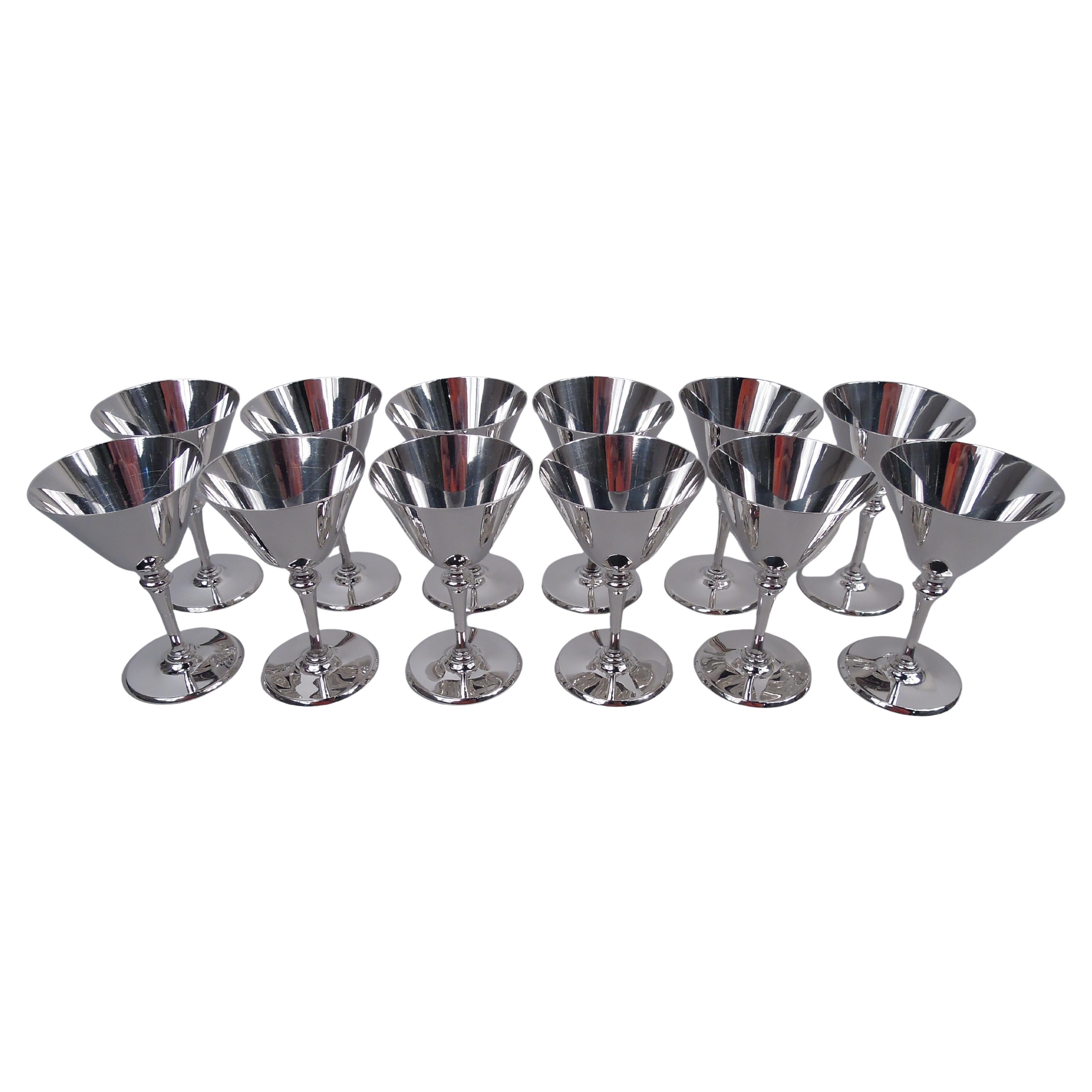 Set of 12 Antique Tiffany Art Deco Sterling Silver Cocktail Cups