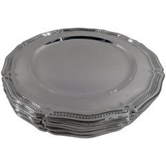 Set of 12 Antique Tiffany Edwardian Classical Sterling Silver Dinner Plates