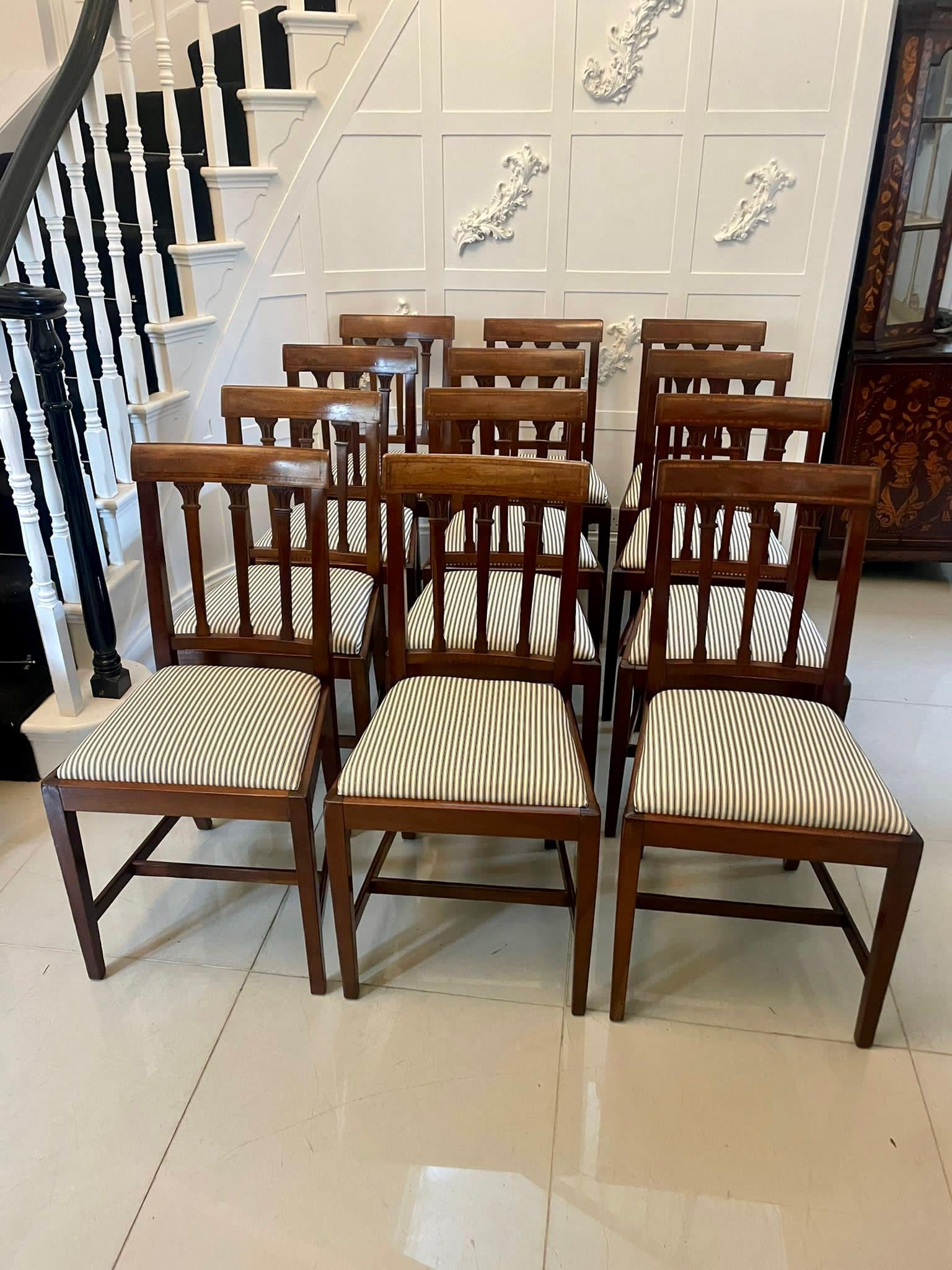 Inlay Set of 12 Antique Victorian Quality Mahogany Inlaid Dining Chairs