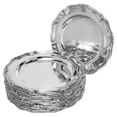 Set of 12 Antique Victorian Sterling Silver Dinner Plates London 1843