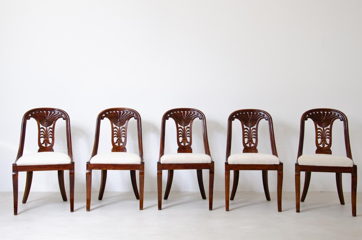 Italian Set of 12 Antique Walnut Cockpit Chairs, Charles X Period For Sale