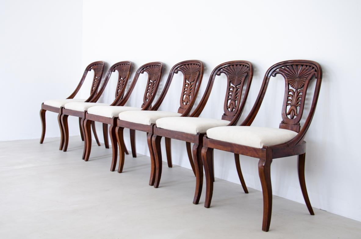 Set of 12 Antique Walnut Cockpit Chairs, Charles X Period In Excellent Condition For Sale In Milano, IT