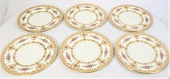 Set of 12 Antique Wedgewood Dinner Plates with Heavy Gilt & Floral Decoration