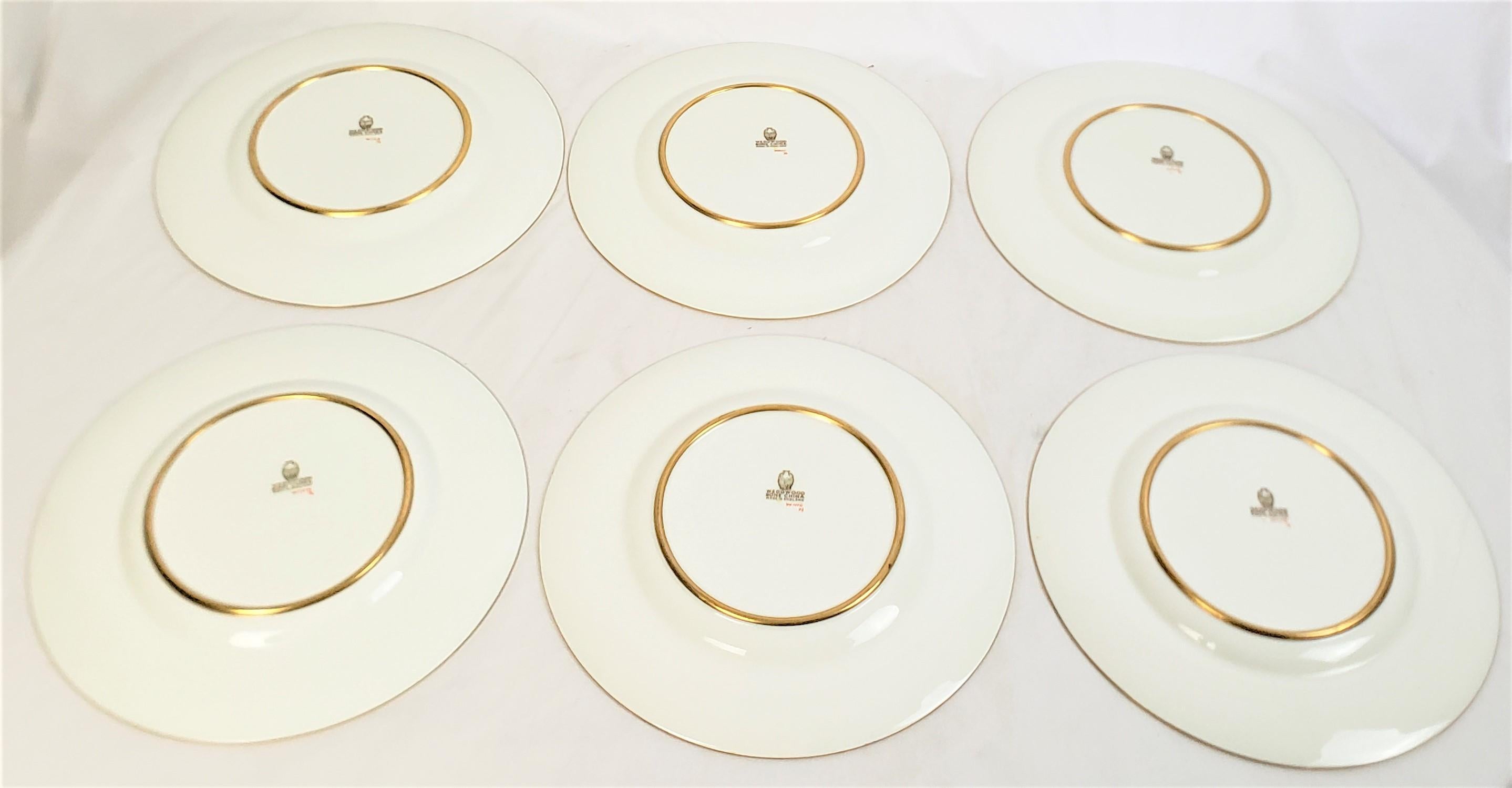 Hand-Painted Set of 12 Antique Wedgewood Dinner Plates with Heavy Gilt & Floral Decoration For Sale