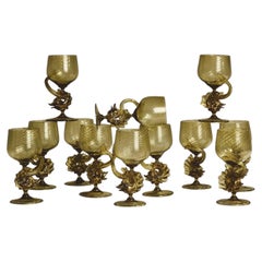Set of 12 Antonio Salviati Amber Dolphin Goblets