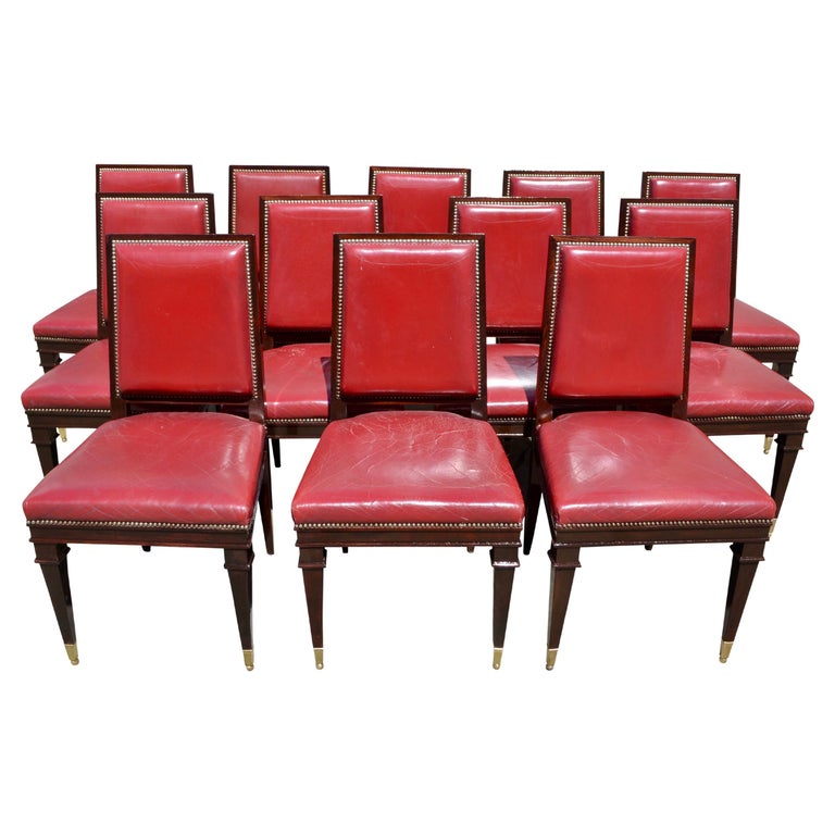 Ensemble de 12 chaises Art Déco encadrées en acajou et en cuir rouge En  vente sur 1stDibs