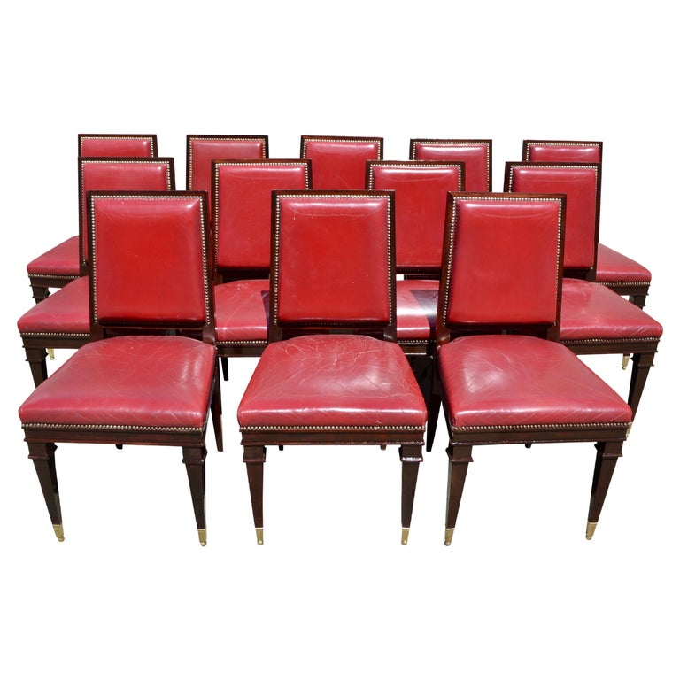 Set of 12 Art Deco Mahogany Framed Red Leather Chairs For Sale at 1stDibs