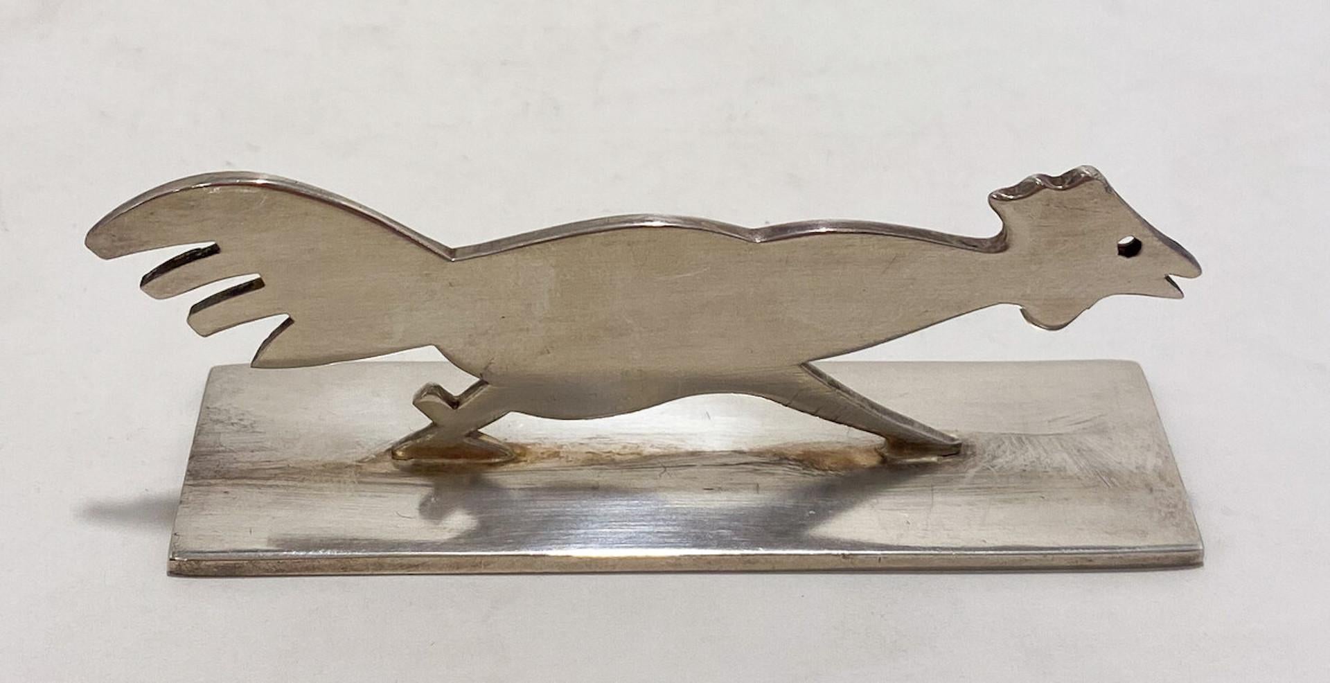 Français Ensemble de 12 porte-couteaux art déco en argent animaux par Yorel, années 1930