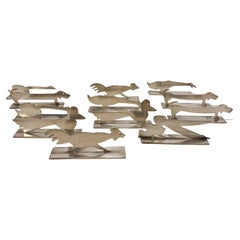 Vintage set of 12 art deco silver cutlery holders animals by Yorel, 1930s