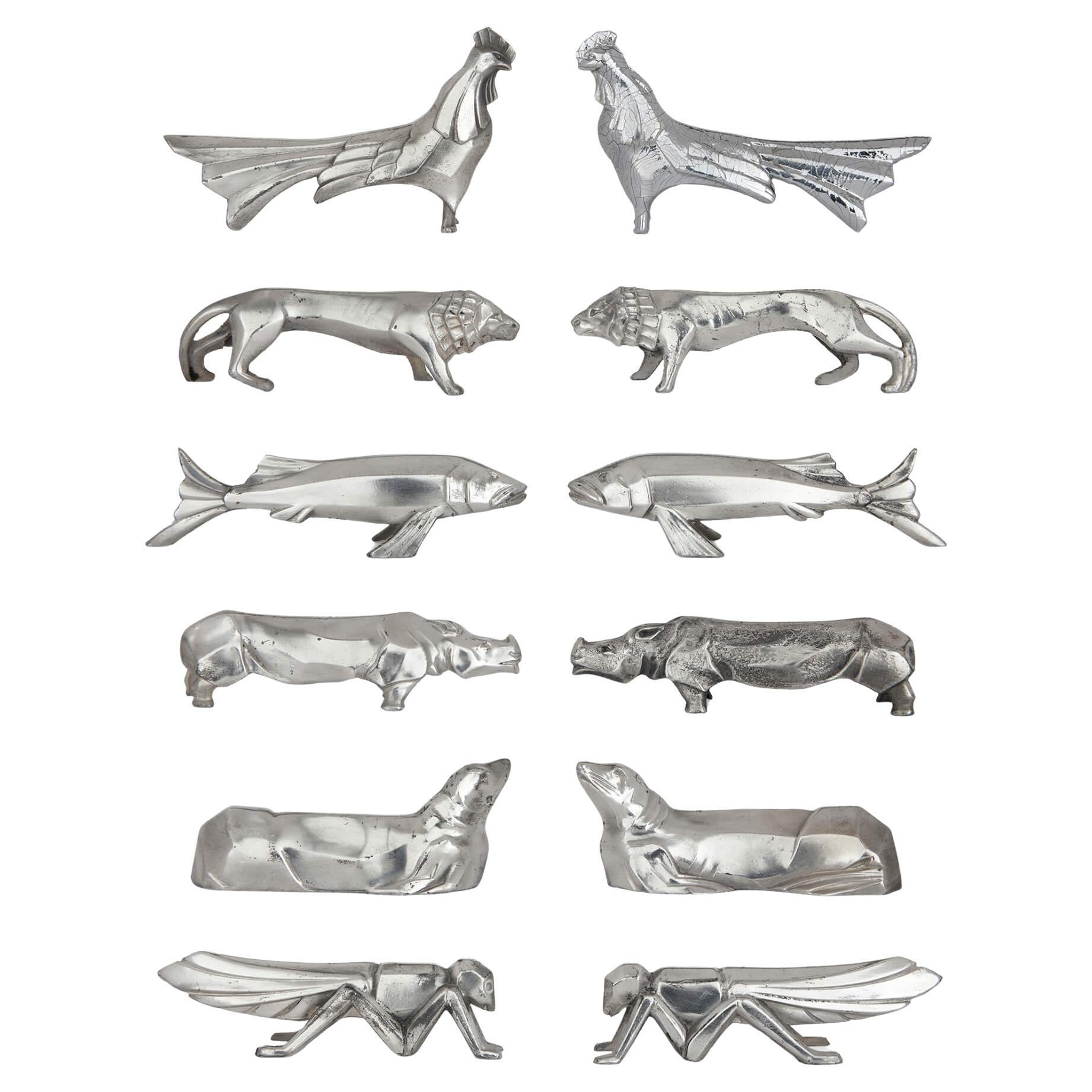 Set von 12 versilberten Art-Déco-Messerhaltern in der Art von Christofle