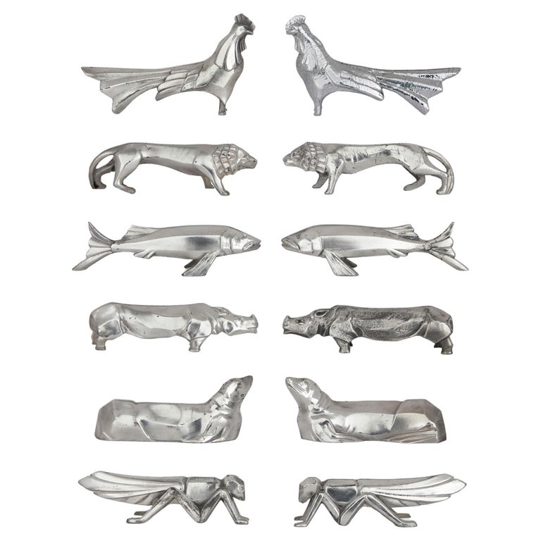 SÉRIE DE 12 Porte-couteaux Animaux Art Déco en Métal argenté
