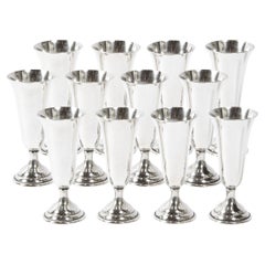 Set of 12 Art Deco Streamlined Sterling Silver Cordial Cups 