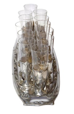 Set of 12 Art Nouveau Champagne Flutes in Silver Frames, circa 1890
