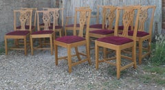 Set of 12 Arts and Crafts Golden Oak Chippendale Dining Chairs