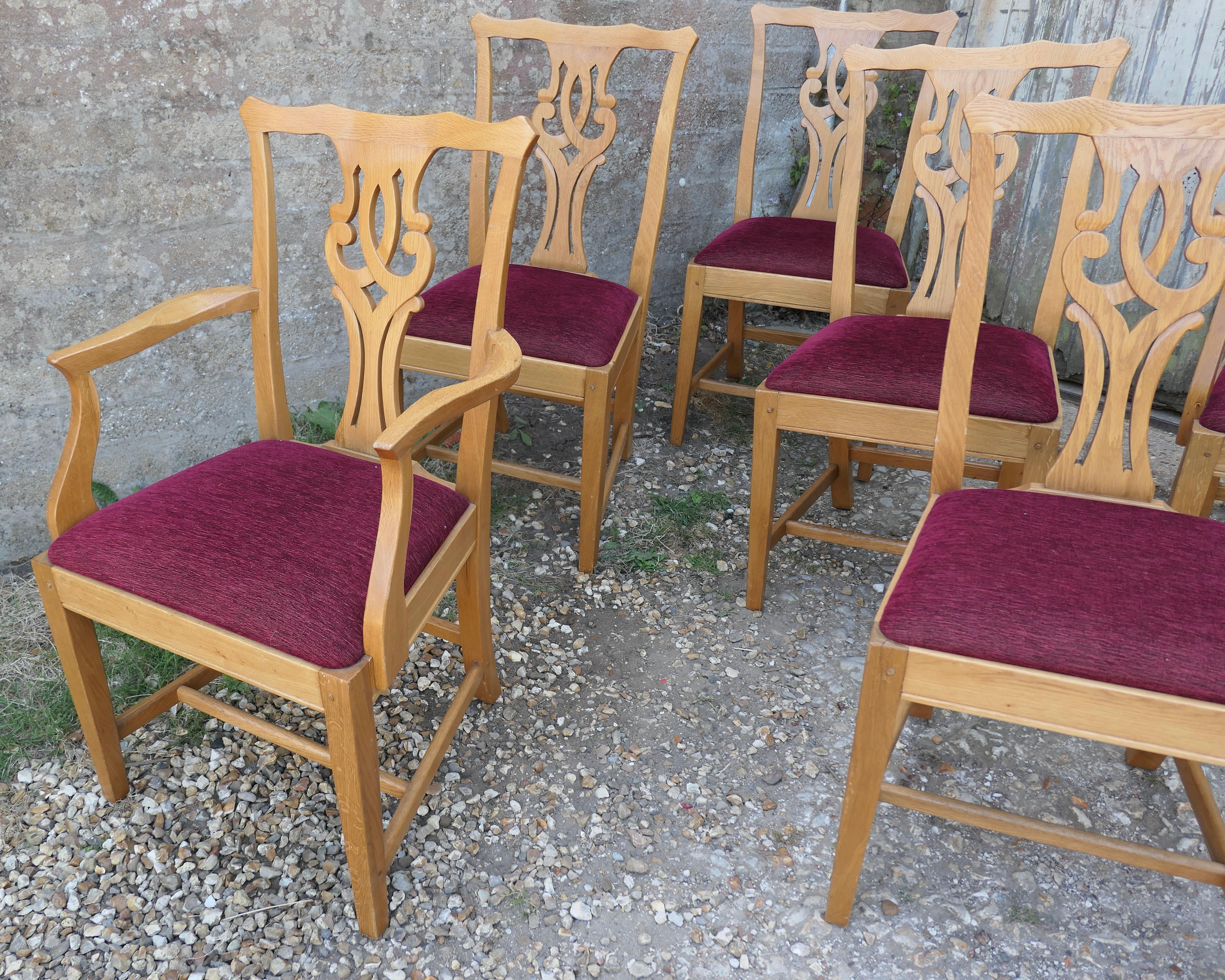 Set of 12 Arts and Crafts Golden Oak Chippendale Dining Chairs 3