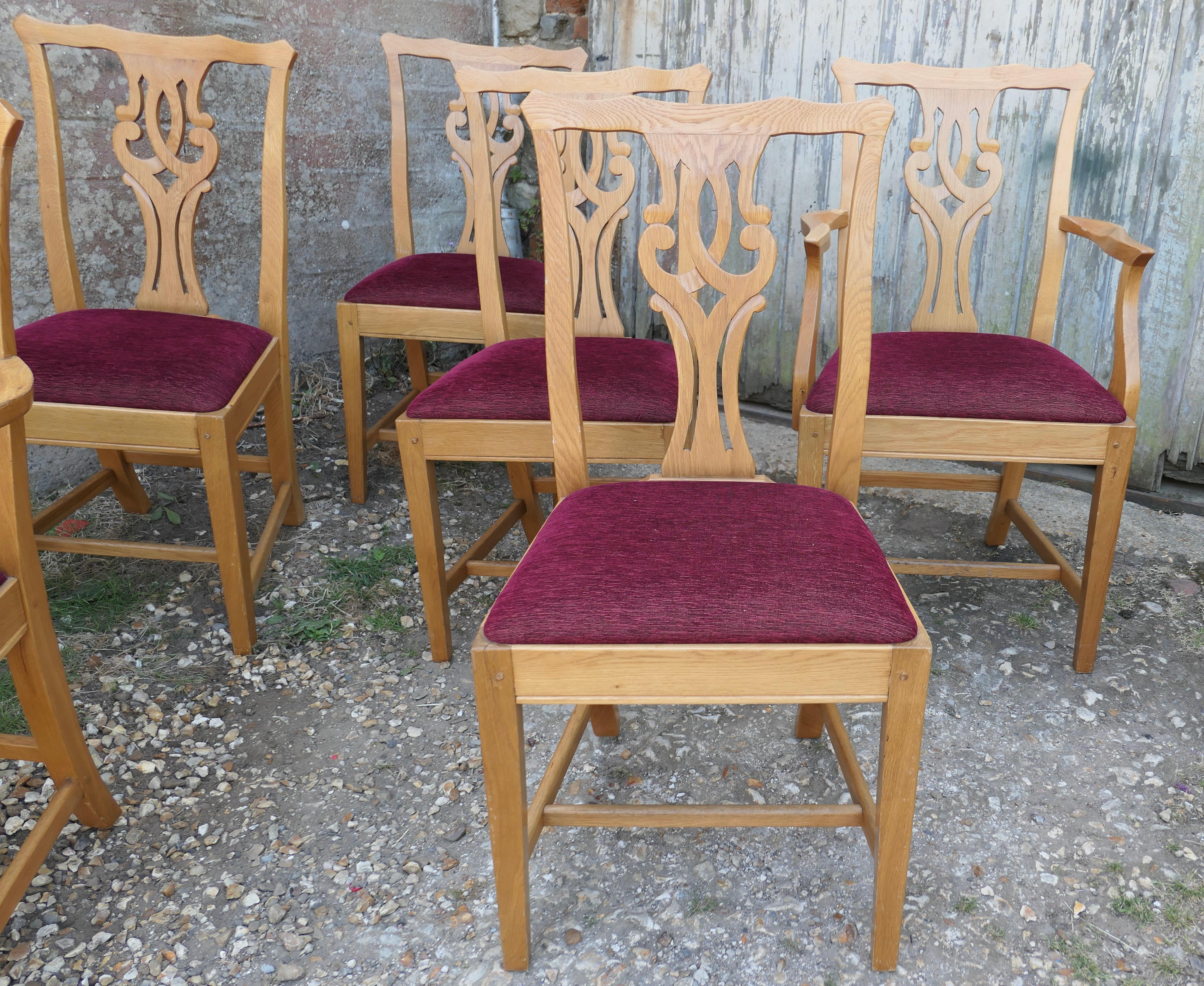 Set of 12 Arts and Crafts Golden Oak Chippendale Dining Chairs 4