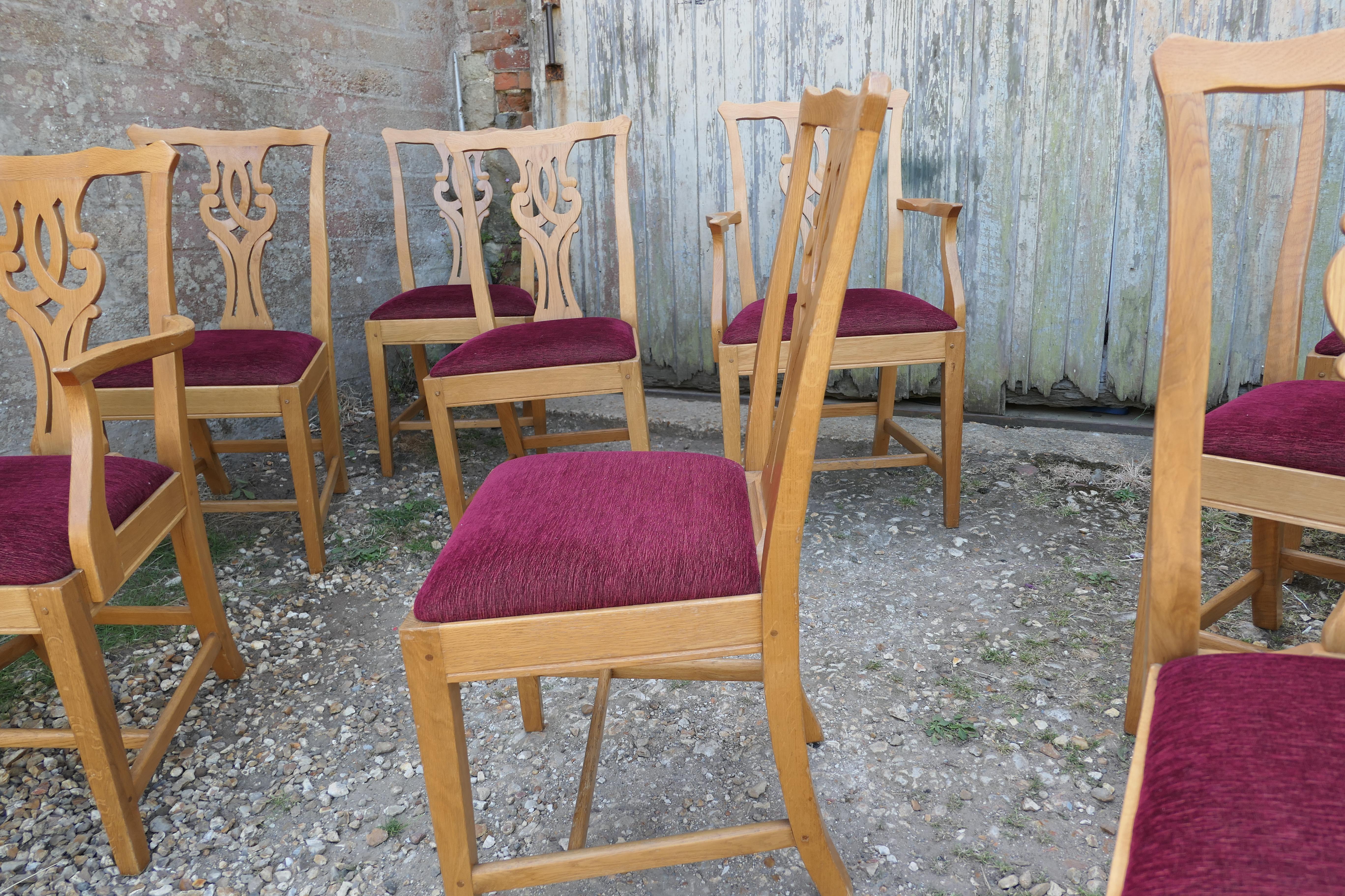Set of 12 Arts and Crafts Golden Oak Chippendale Dining Chairs 5