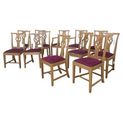 Set of 12 Arts and Crafts Golden Oak Chippendale Dining Chairs
