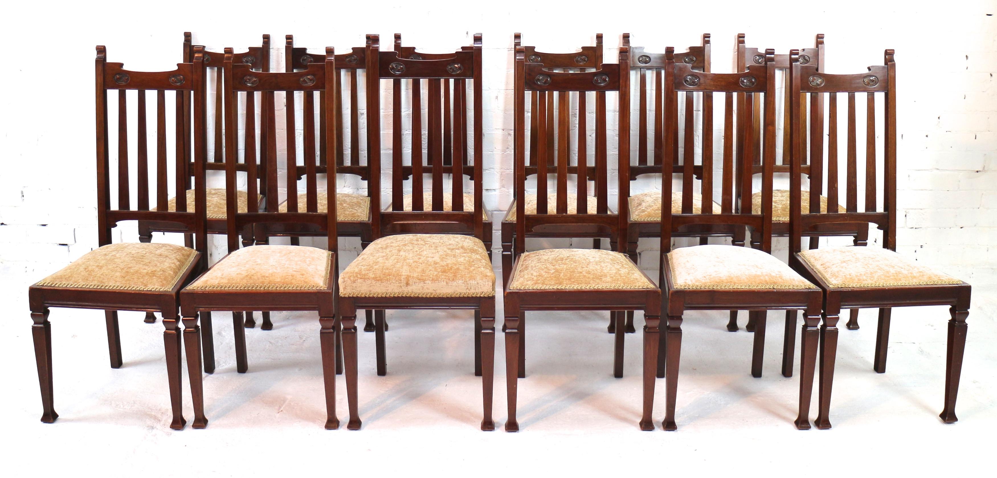 English Set of 12 Arts & Crafts Walnut Dining Chairs