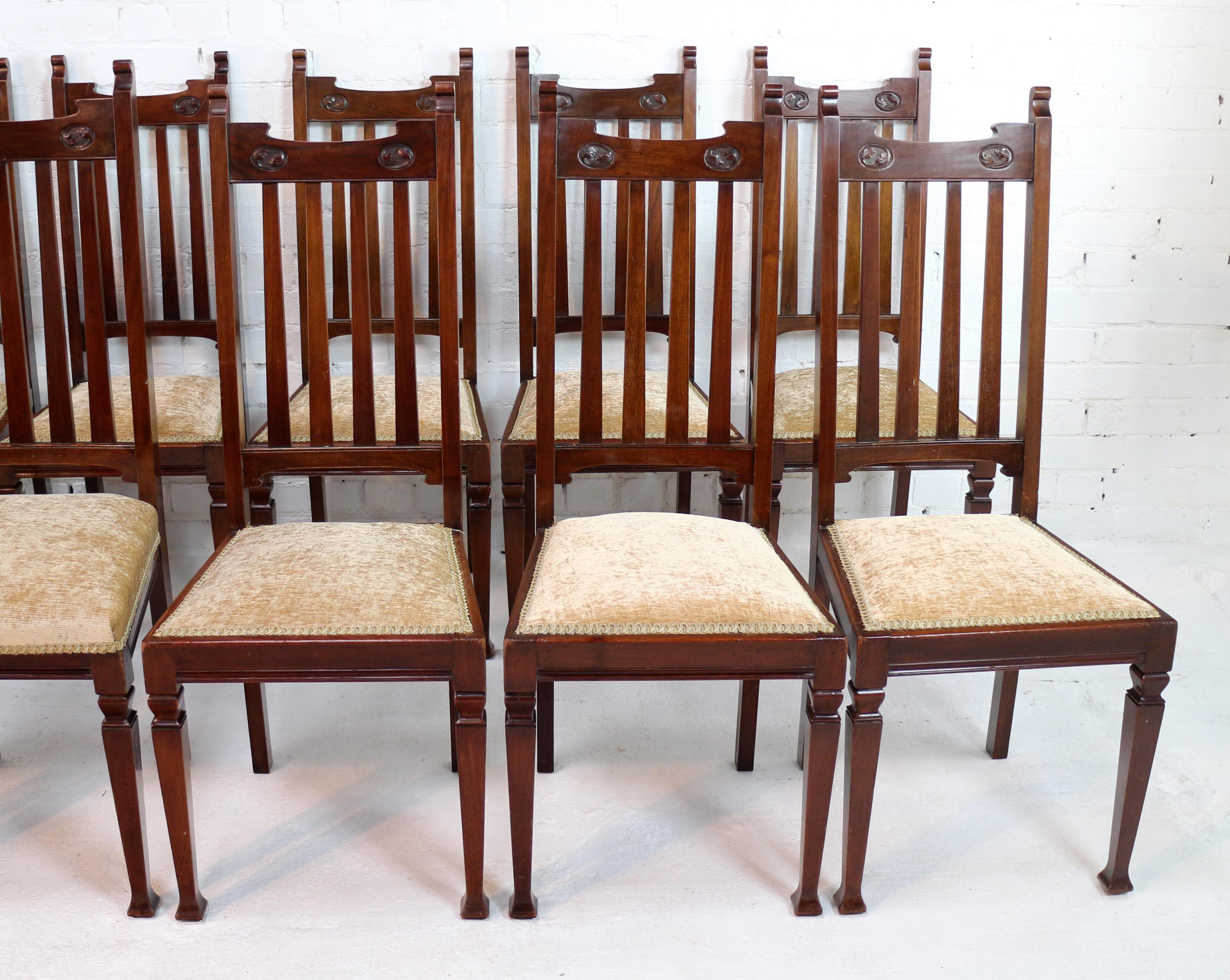 19th Century Set of 12 Arts & Crafts Walnut Dining Chairs