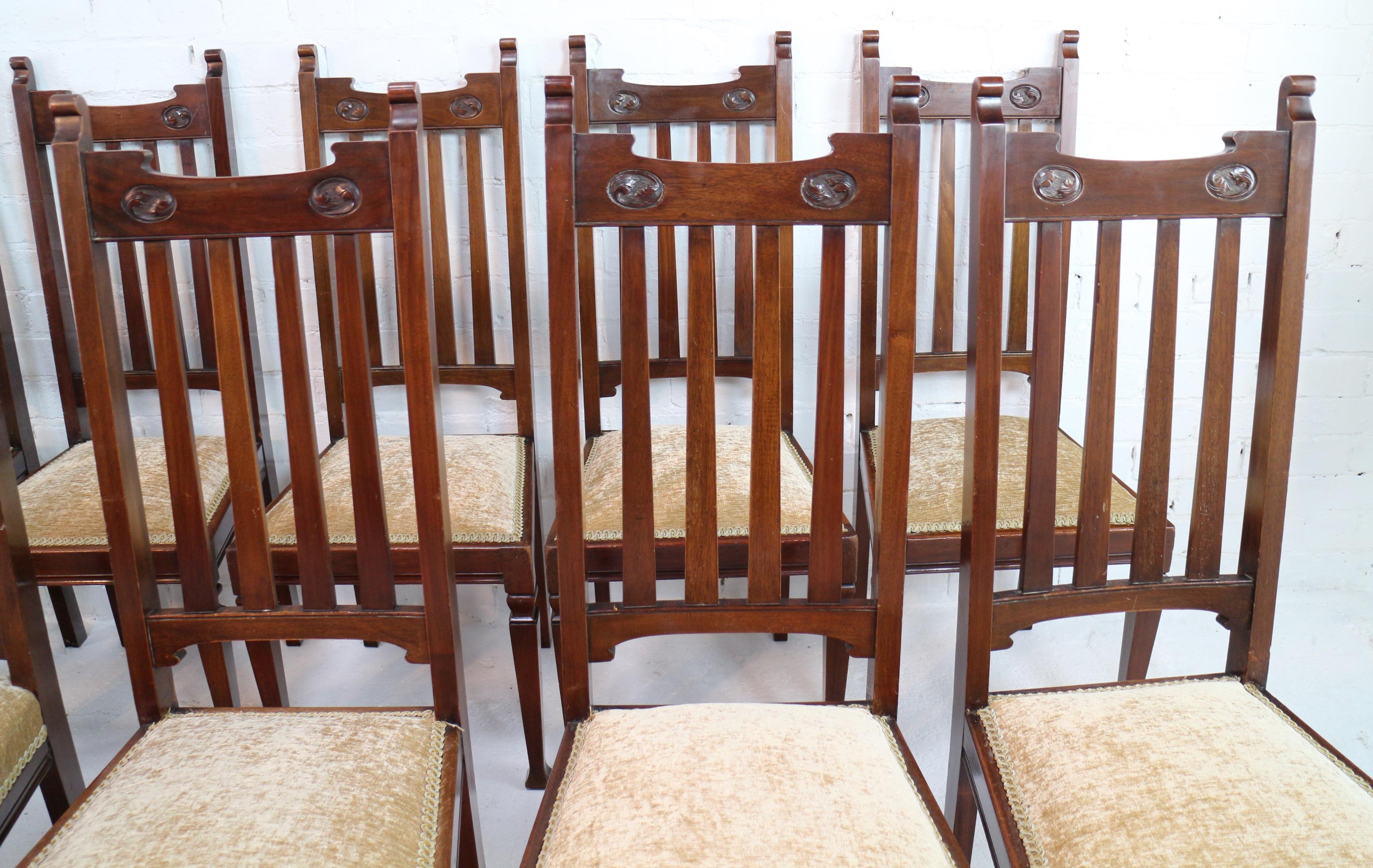 Set of 12 Arts & Crafts Walnut Dining Chairs 1