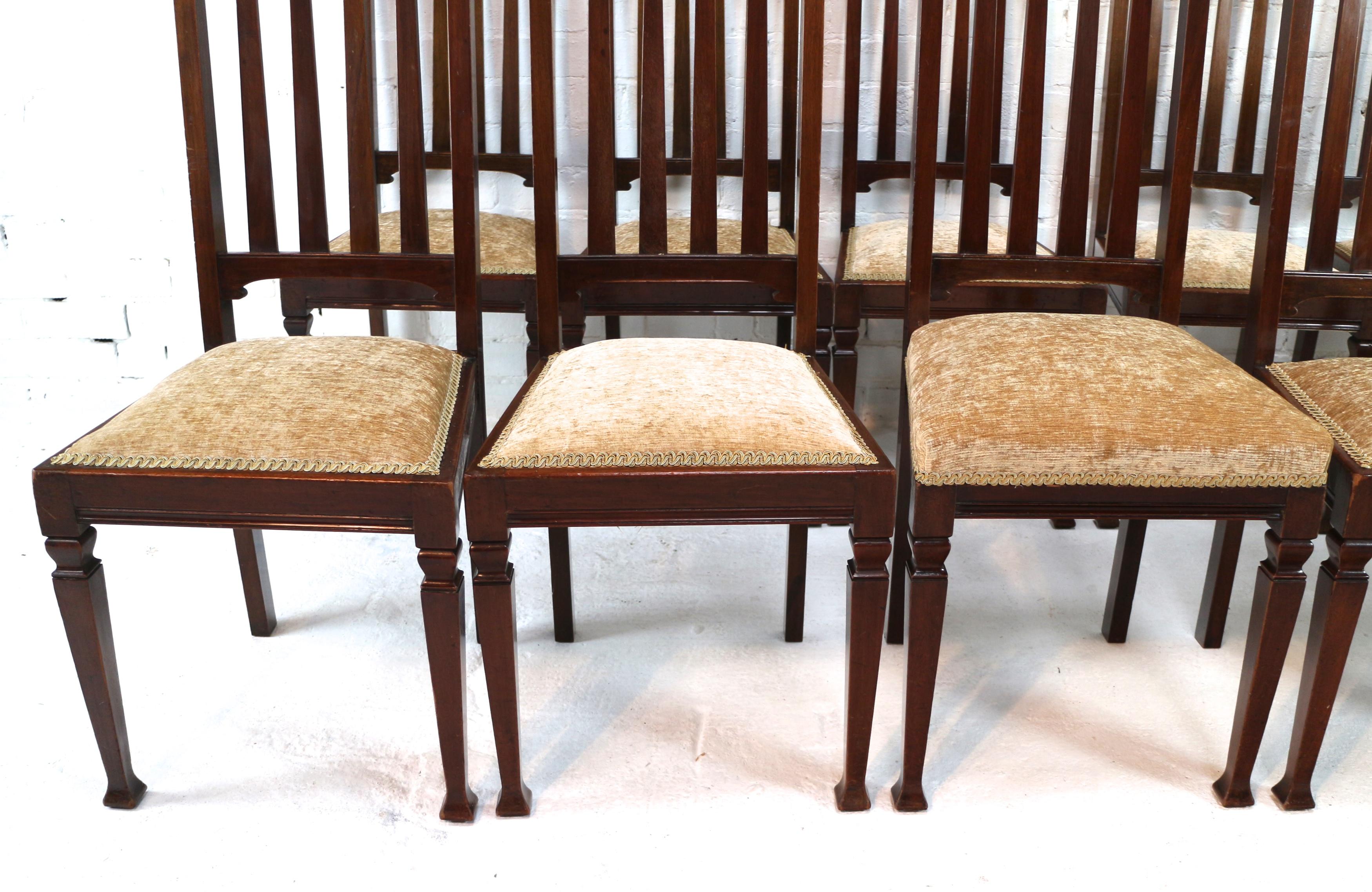Set of 12 Arts & Crafts Walnut Dining Chairs 2